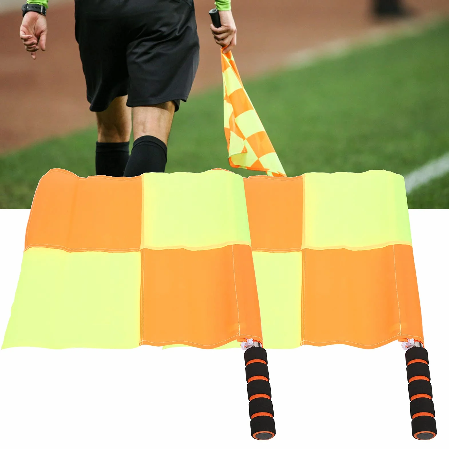 Arbitro Comando Bandiera a Mano con Segnale Rosso-Giallo e Custodia per Partita di Calcio
