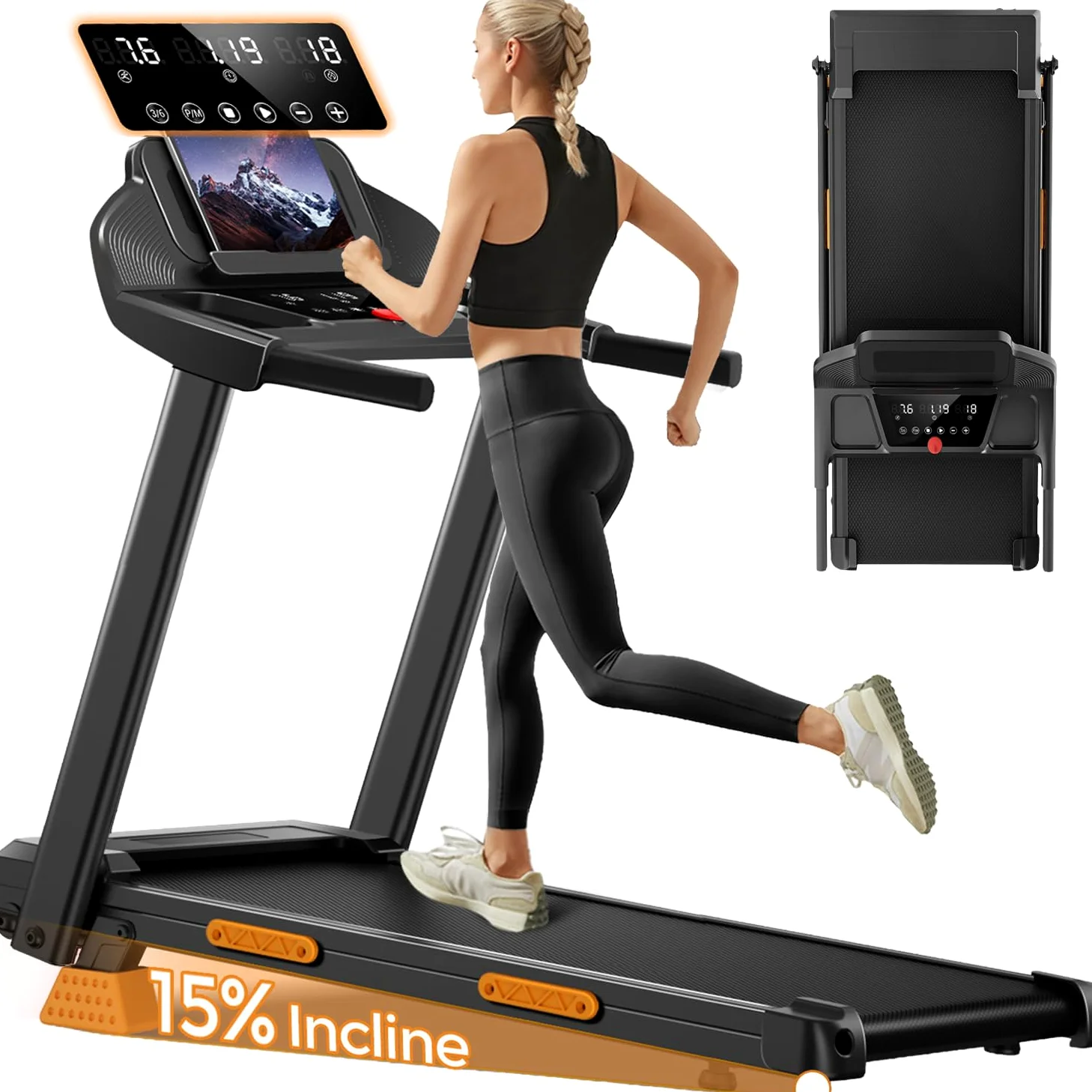 LONTEK Tapis Roulant Salvaspazio con Inclinazione 15%, Tapirulan 12KM/H | Tapis Roulant Elettrico con Motore da 3.0 HP e Display LED, 136KG