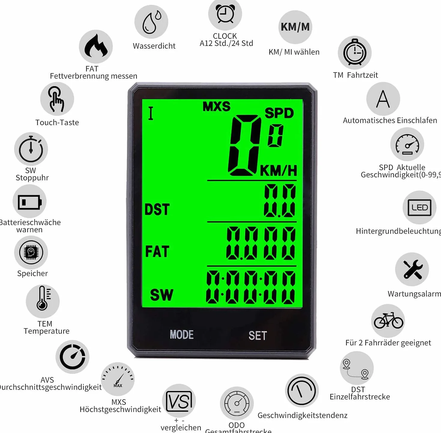 Contachilometri per Bicicletta Wireless 2.8" Schermo LCD Impermeabile Multifunzionale