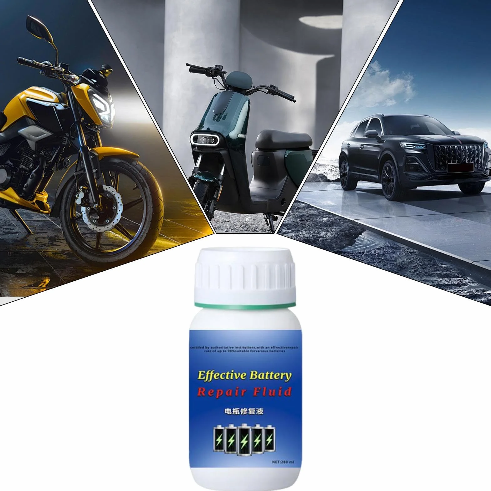 Liquido Ripristino Batteria 280 ml Additivo Ricarica per Moto Carrelli Golf Camion Barche