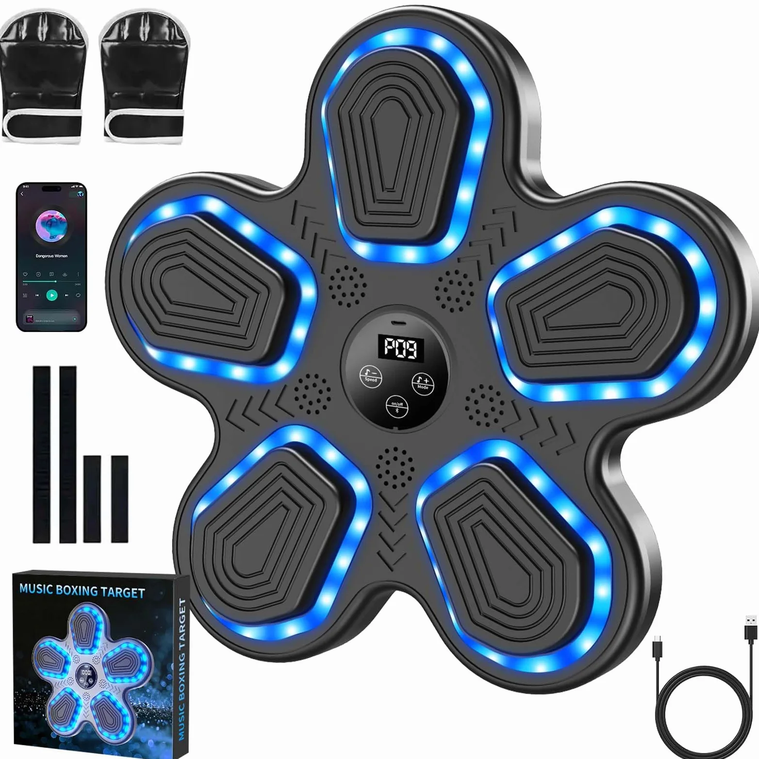Music Boxing Machine, Boxe musicale, Macchina musicale a LED, con Bluetooth e guantoni da boxe, 9 velocità e modalità di allenamento