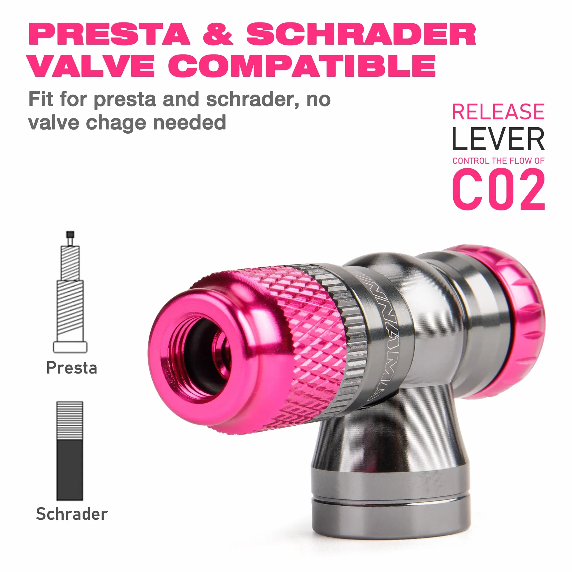 Set di pompe CO2 per bicicletta – Gonfiatore CO2 con cartuccia 16g/25g, compatto, leggero, Presta & Schrader