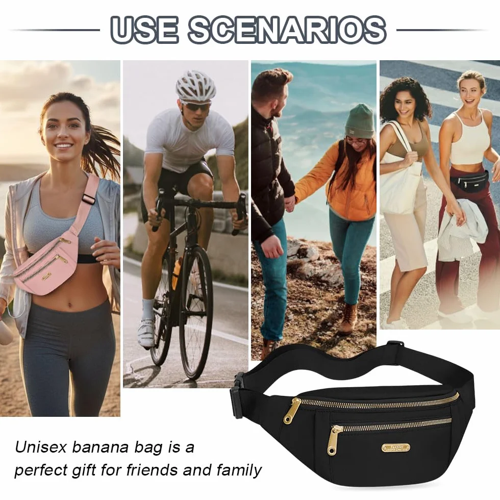 Marsupio Donna Uomo Viaggio Lavoro Fanny Pack Waist Bum Bag Belt Sportivo Tracolla Regolabile Borsa Monospalla Shopping Nero