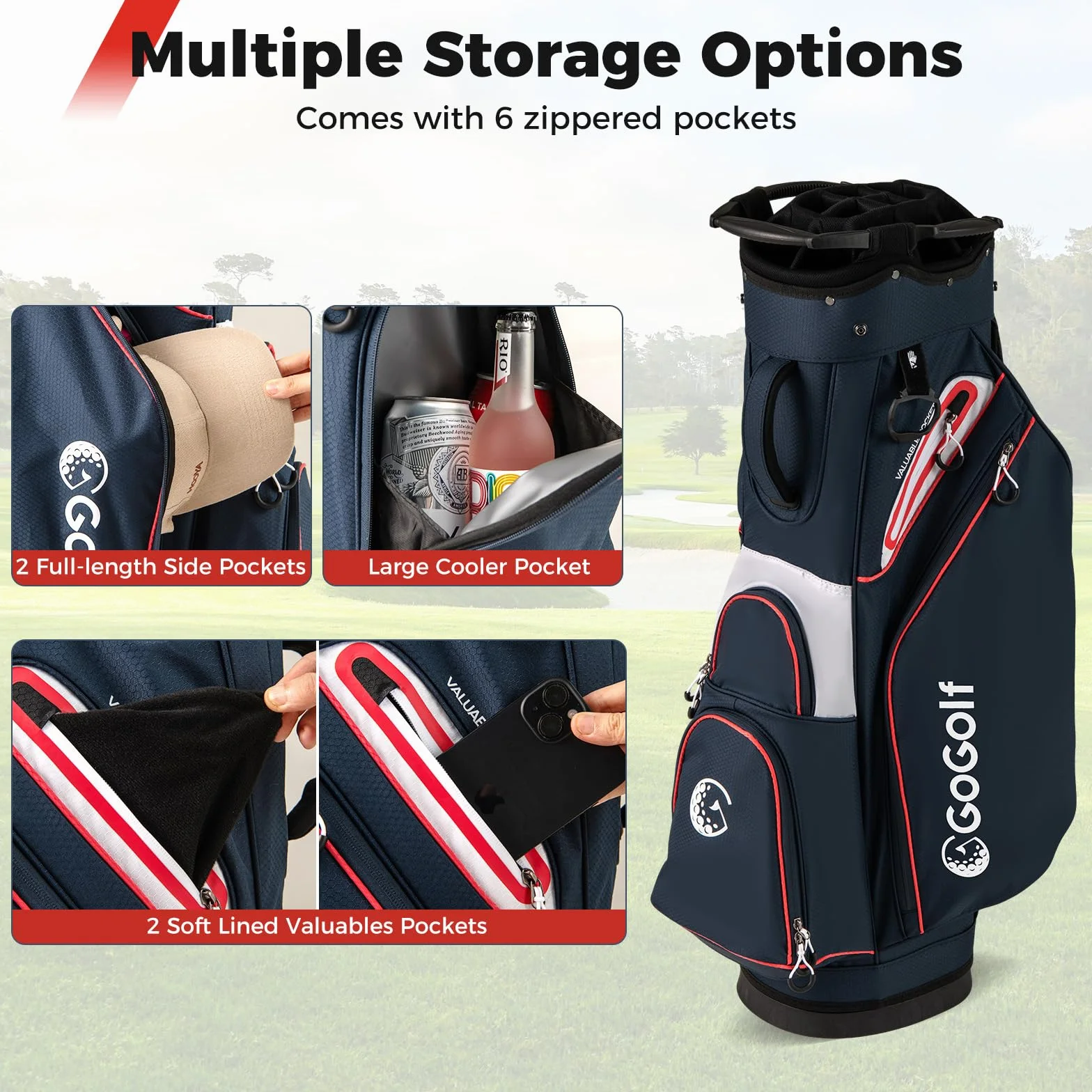 LIFEZEAL Borsa da golf 14 scomparti 6 tasche cappuccio antipioggia tracolla regolabile
