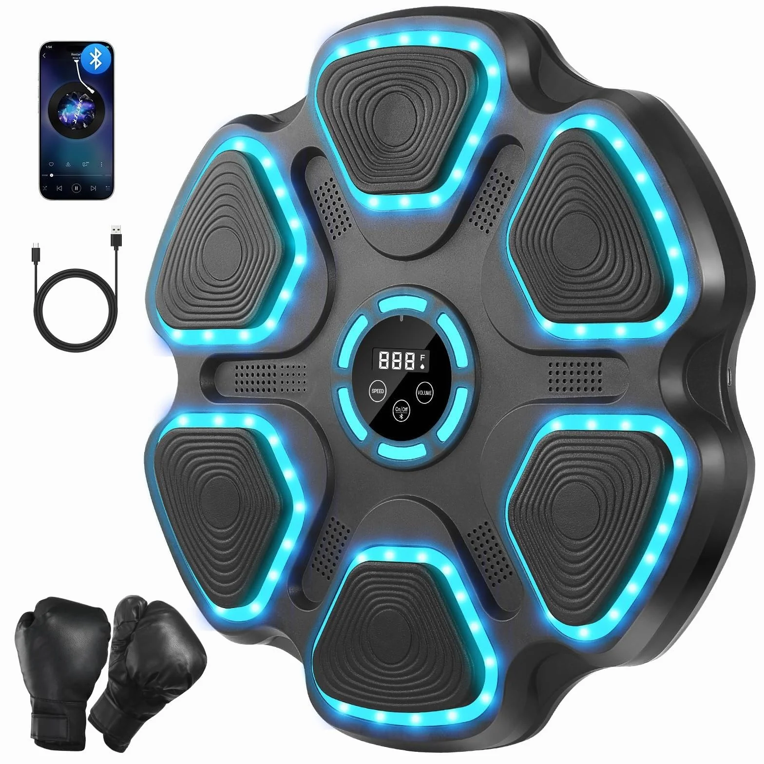 WYRIAZA Macchina da Boxe Musicale, Music Boxing Machine con Bluetooth da Parete con Guantoni da Boxe, Beatpunch Machine de Boxe Musicale Pugile a LED con 11 modalità e 9 velocità
