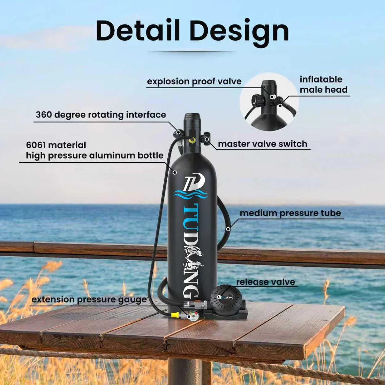 TUDIVING-2L Supporto bombola subacquea portatile ricaricabile 30-45 min