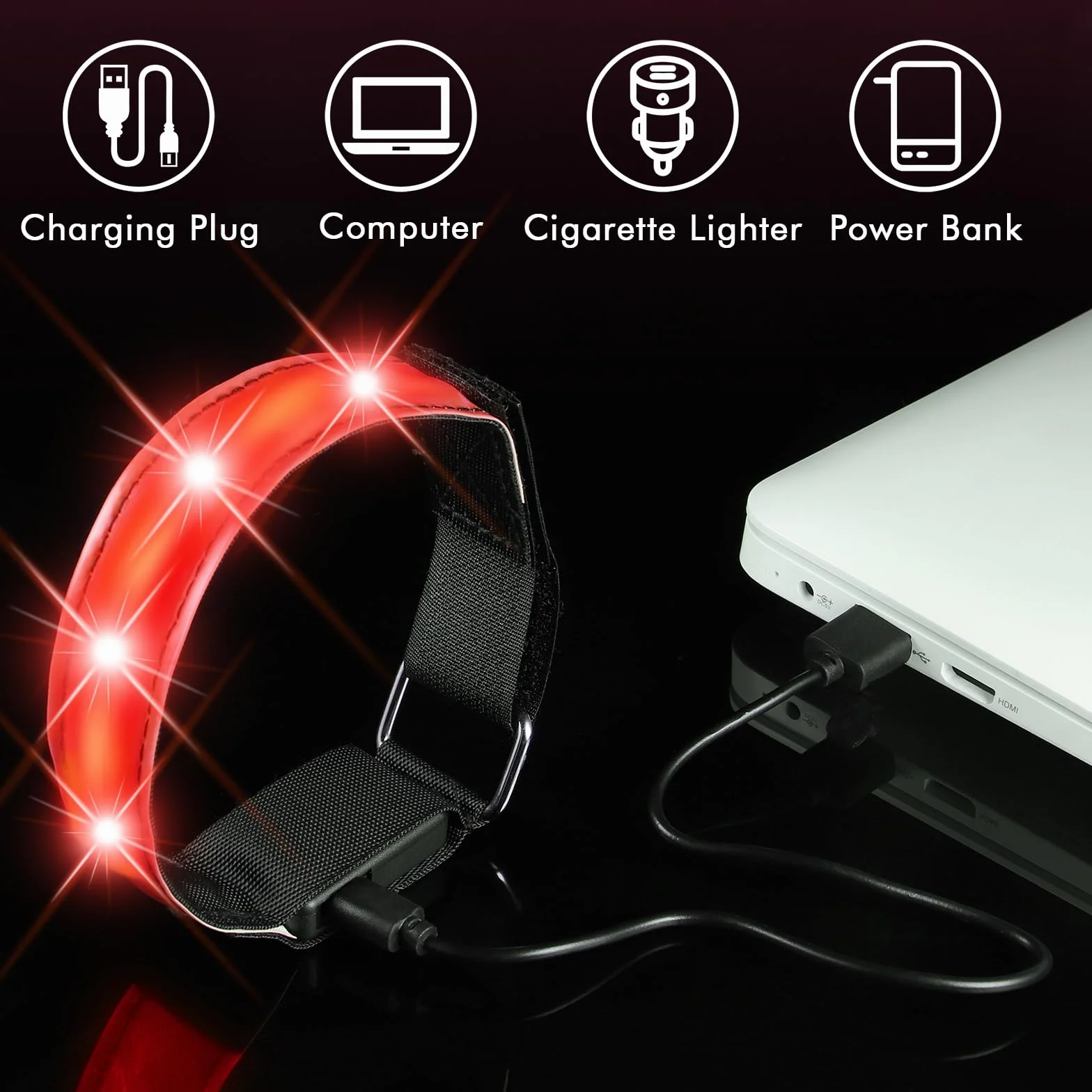 JIZZU LED Bracciale Ricarica USB 2 Pezzi Riflettenti Alta Visibilità Ciclismo Jogging