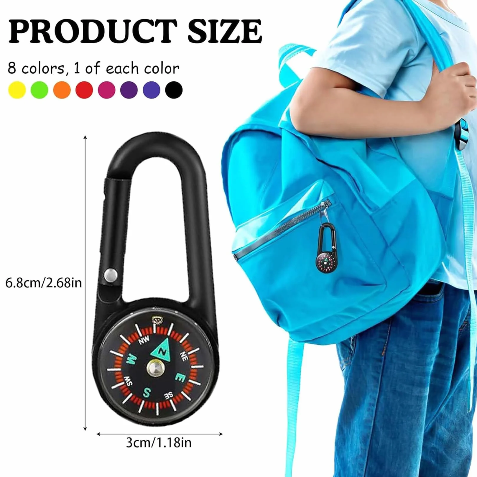 Bussola per bambini con moschettone, mini bussola colorata portachiavi per attività all'aperto, campeggio, navigazione, orienteering e sopravvivenza