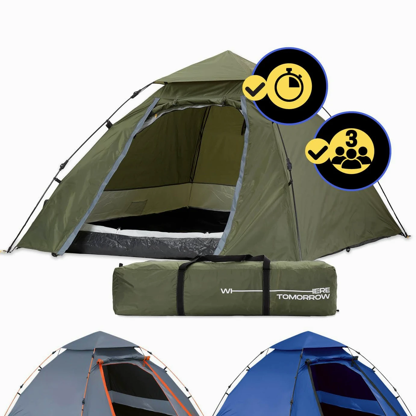 Lumaland Tenda da campeggio pop-up | tenda a cupola per 2-3 persone 215 x 195 x 120 cm | 4 stagioni | tenda da trekking e festival | leggera, impermeabile e robusta | montaggio semplice, veloce