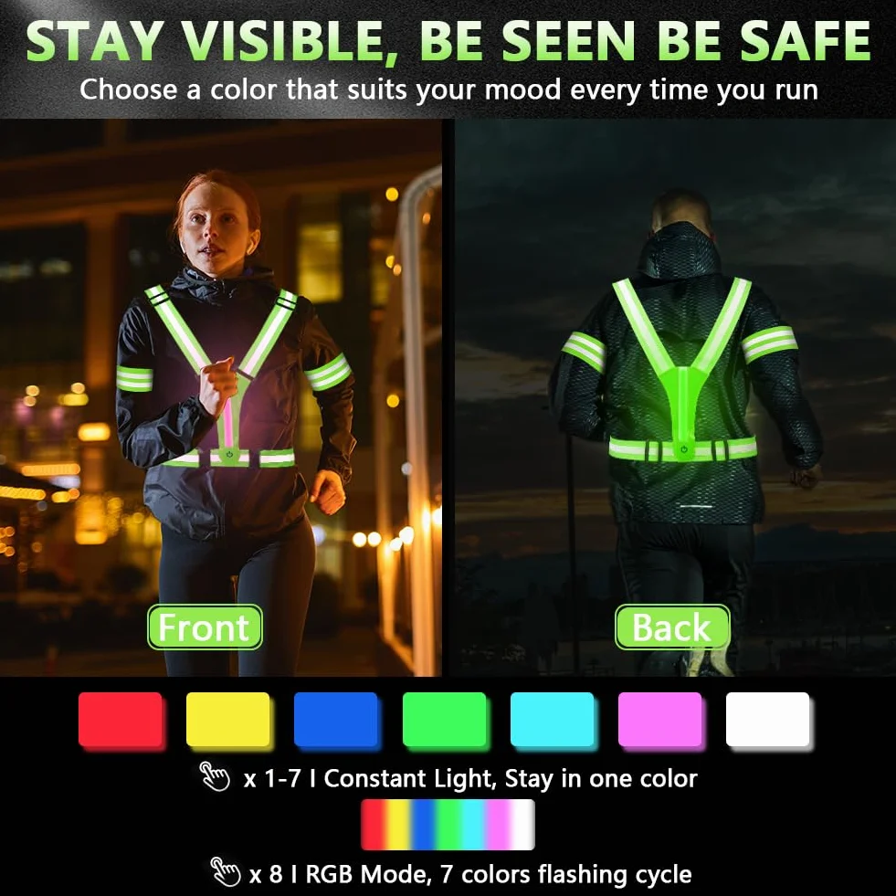 LED Gilet Catarifrangente Ricaricabile USB per Running Ciclismo Jogging Notturni