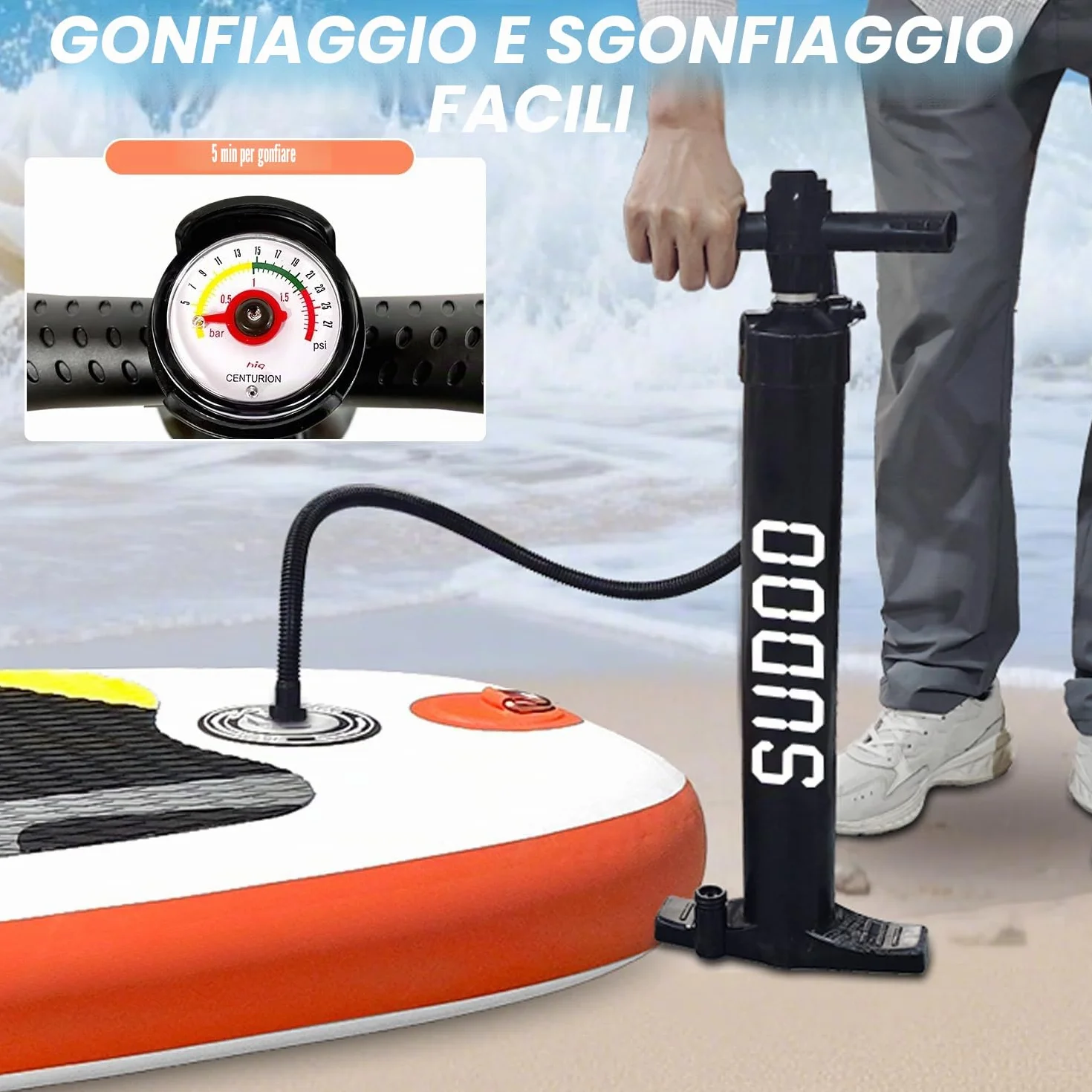 SUDOO Tavola da surf gonfiabile 3 m 15,2 cm EVA Deck kit completo per principianti adulti pesca yoga surf