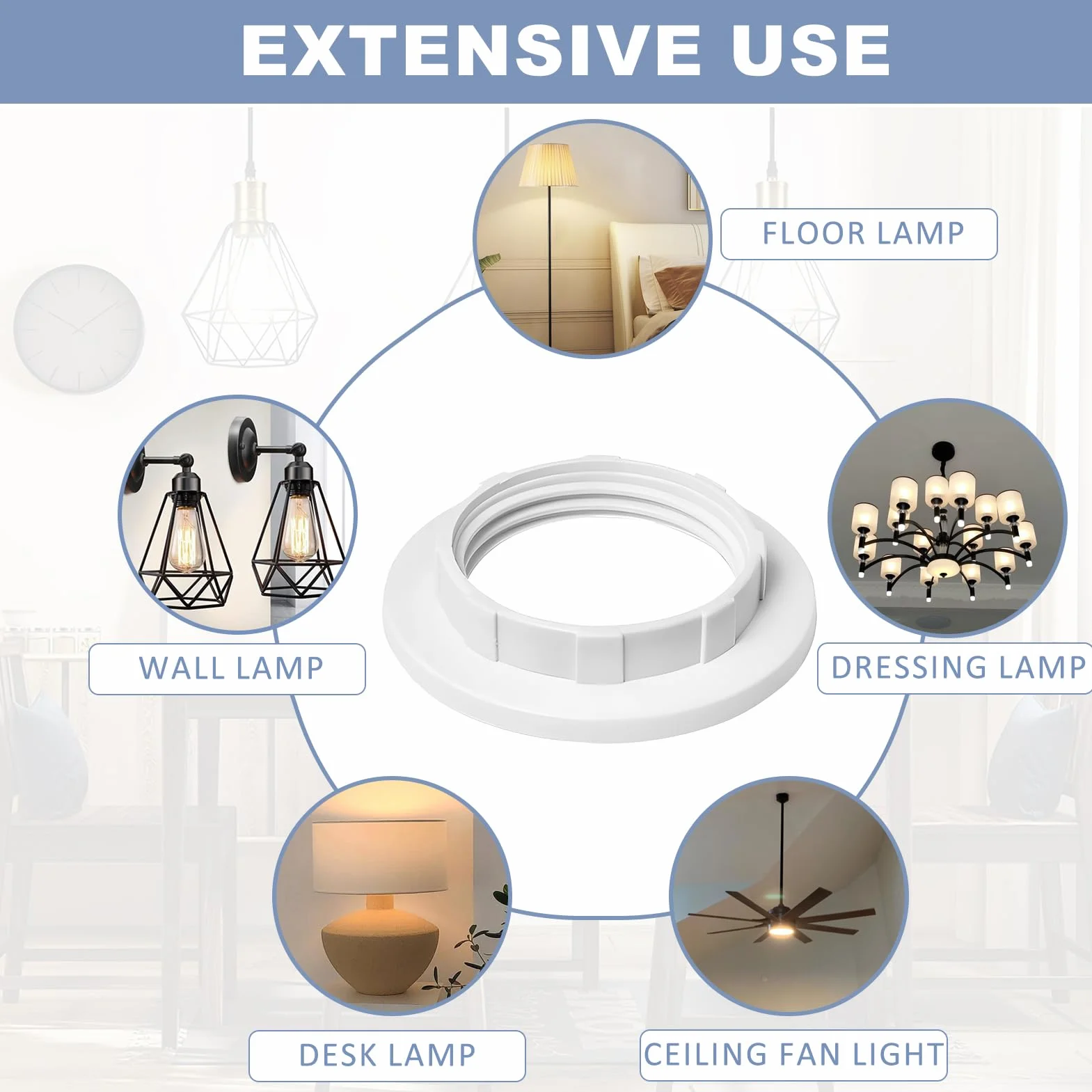 Anello Riduttore Paralume E14 Bianco Plastica 28mm Convertitore Adattatore Anelli di Riduzione per Lampade Sospensione e Tavolo 6 Pezzi