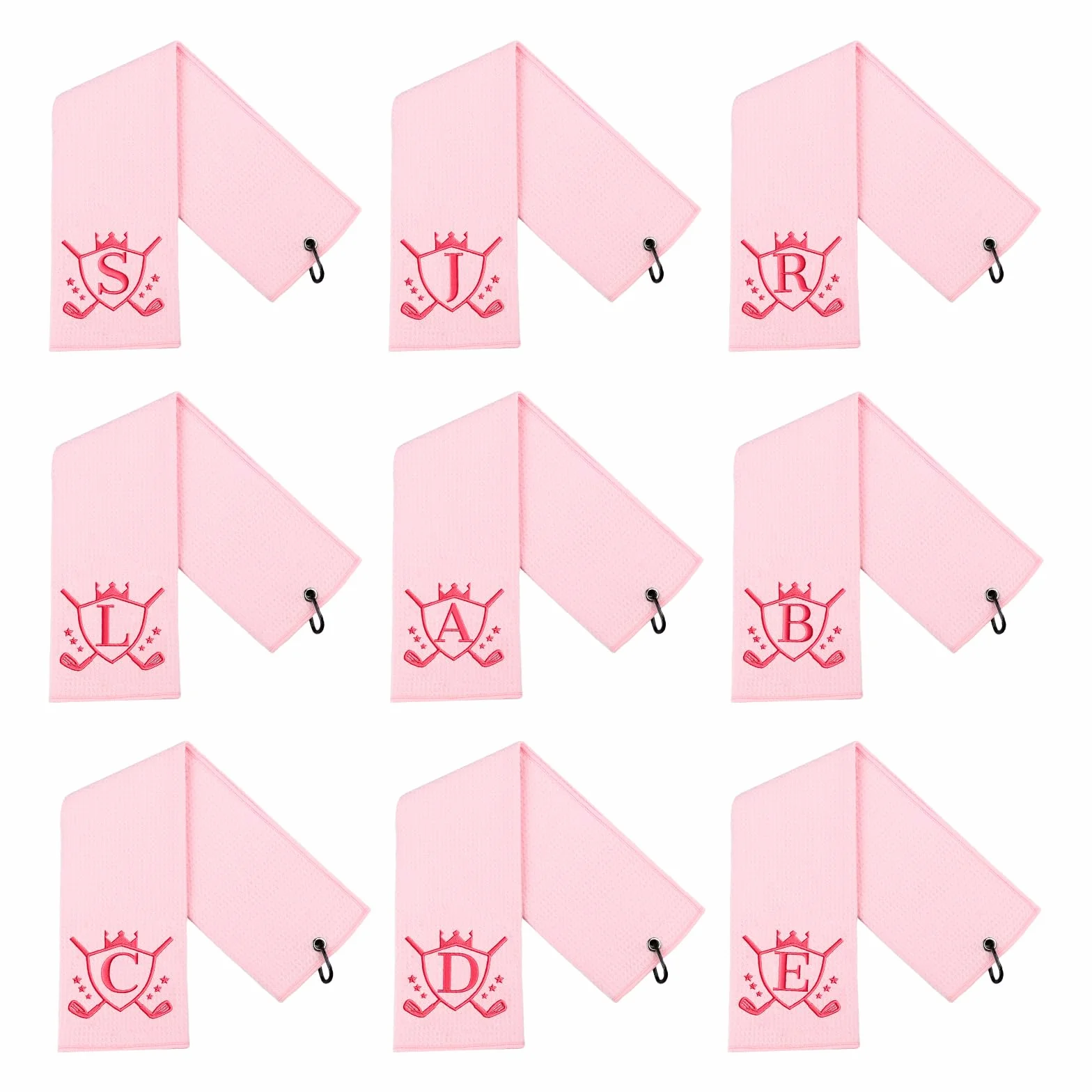 Asciugamano da golf in microfibra 40,6 x 61 cm con clip, rosa, iniziale E