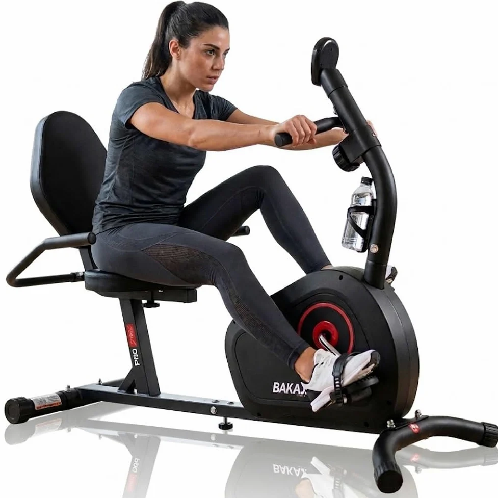 BAKAJI Cyclette Orizzontale da Casa con Schienale e Seduta Ergonomica per Esercizi Fitness, Bici da Seduta per Home Gym Palestra Allenamento Cardio, Bicicletta per Esercizi con 8 Livelli di Resistenza