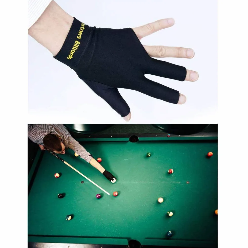 POFET Guanti da biliardo a 3 dita in lycra per mano sinistra, rosso blu nero grigio