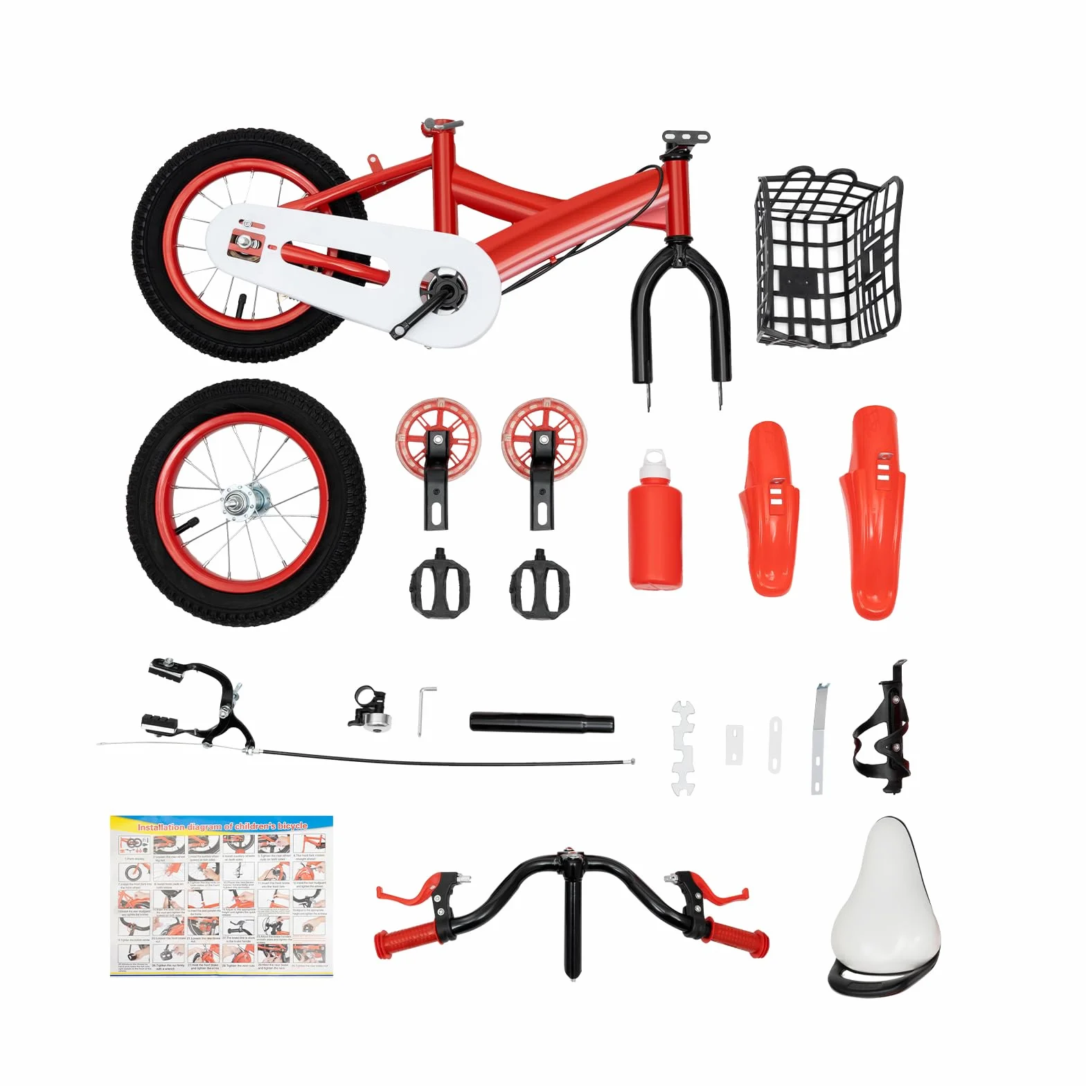 Bicicletta per bambini 12 pollici con ruote di supporto rossa 2-4 anni