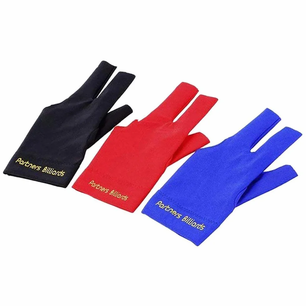 POFET Guanti da biliardo a 3 dita in lycra per mano sinistra, rosso blu nero grigio