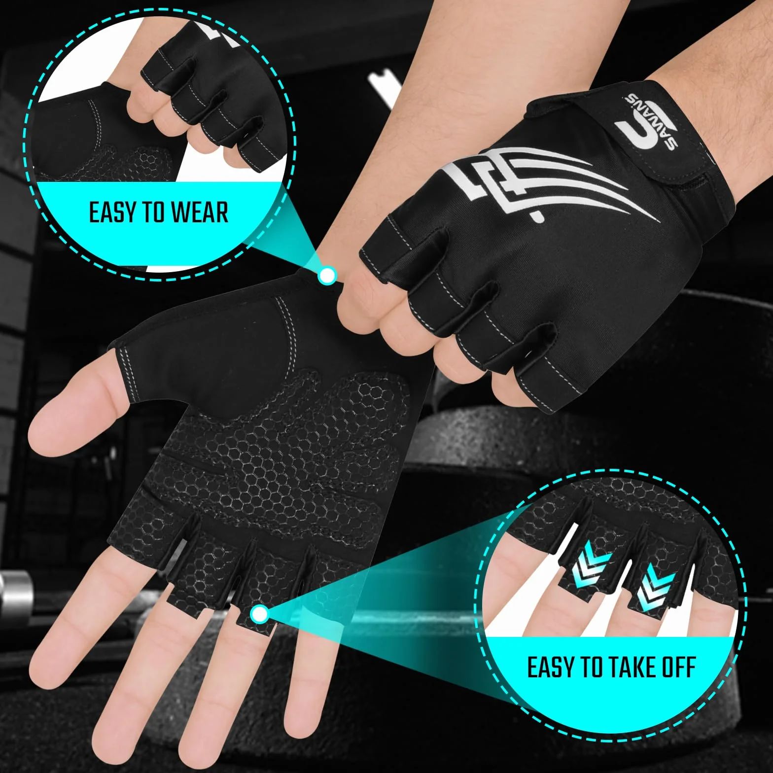 SAWANS Guanti da palestra sollevamento pesi antiscivolo silicone imbottito palmo protezione mezze dita