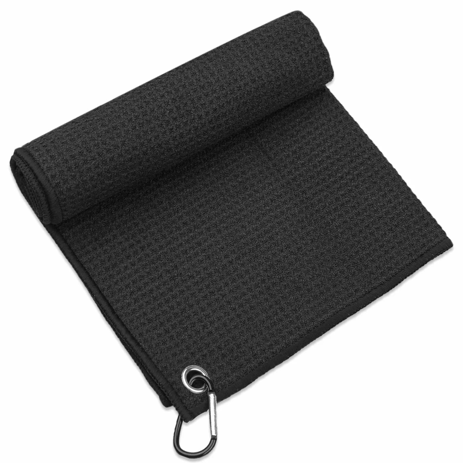 Asciugamano da Golf in Microfibra 40x40cm con Moschettone Nero