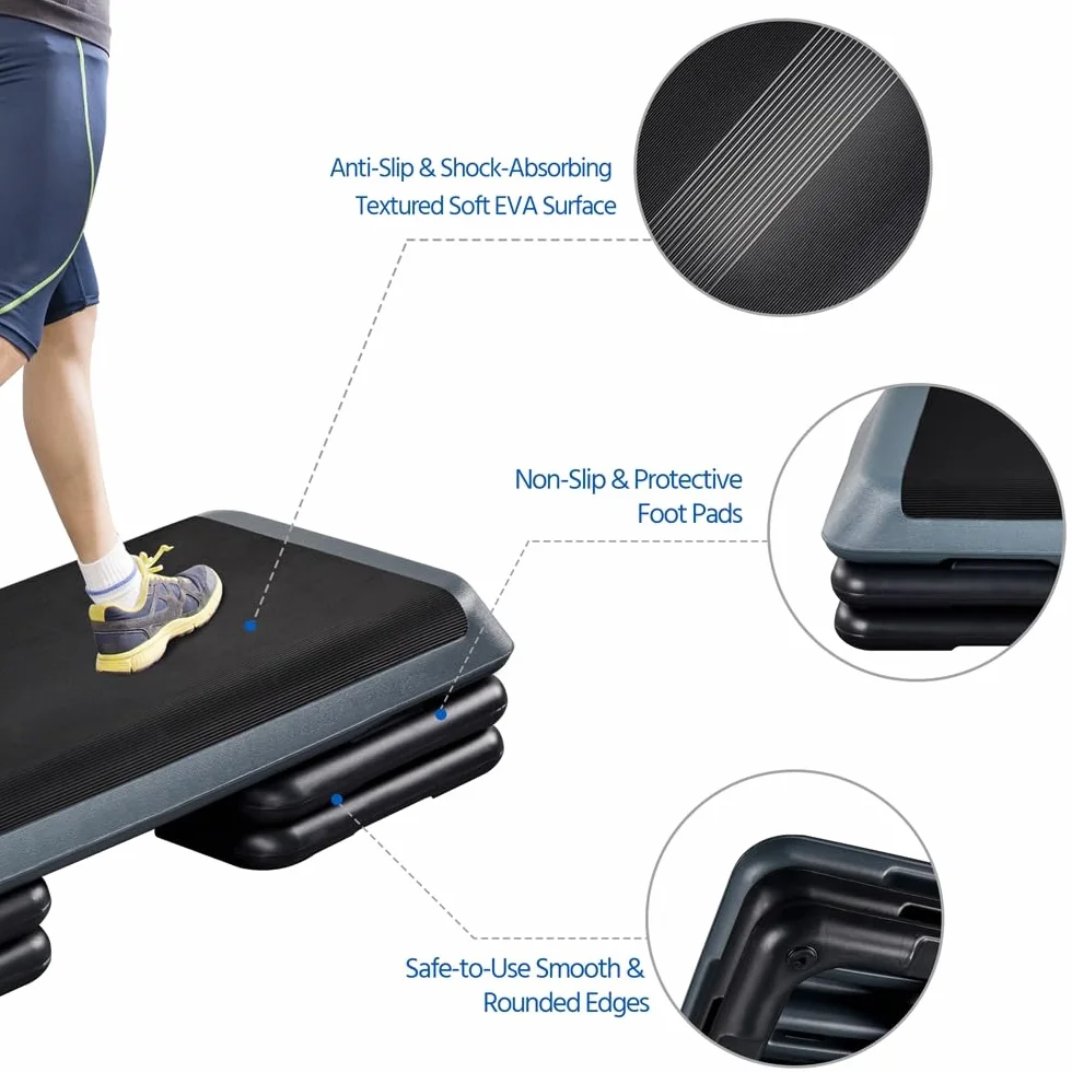 Yaheetech Step da Aerobica Piattaforma Step con 3 Altezze Regolabili 109,5 x 42 cm Grigio
