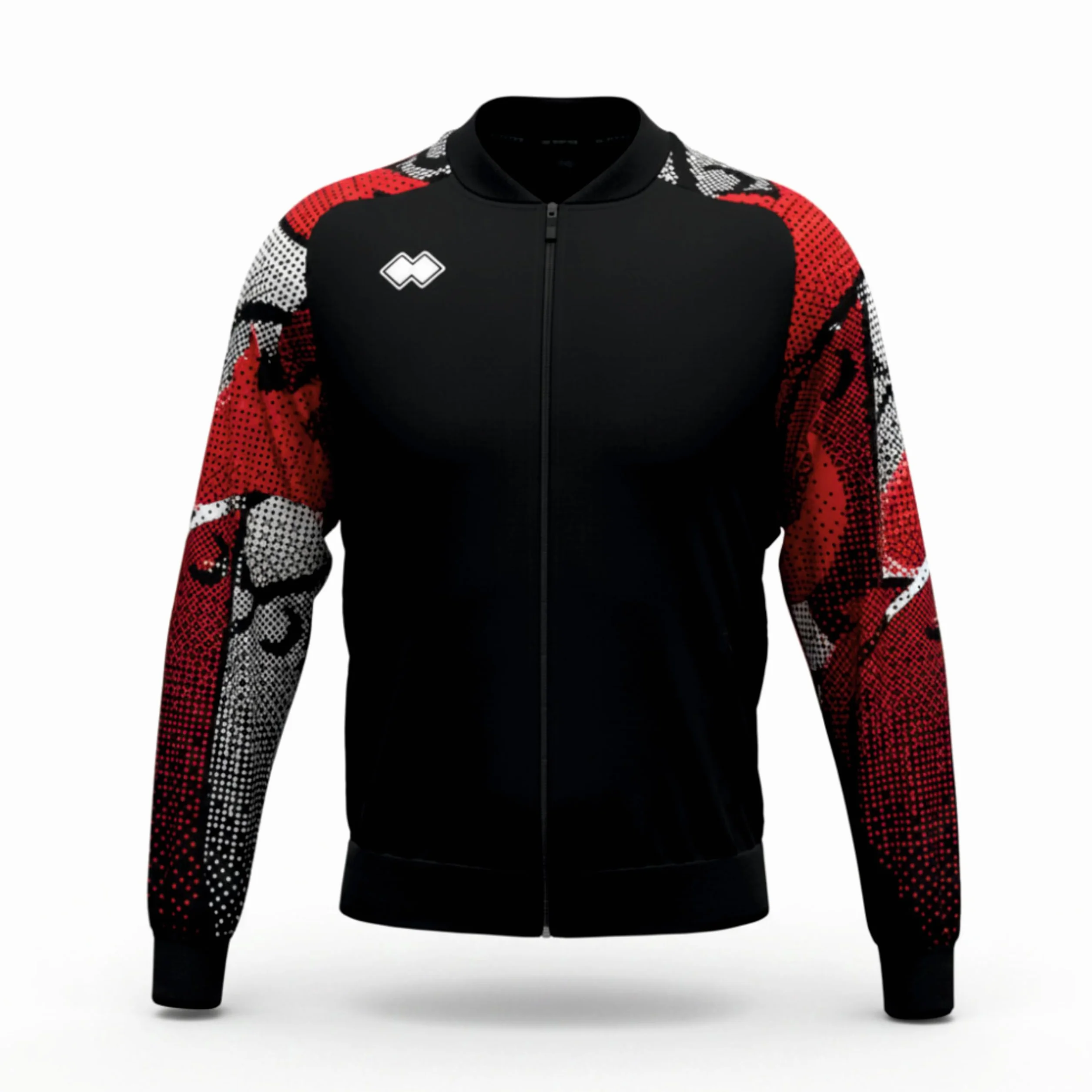 Errea' Giacca Full Zip SSC Bari, Nero con Maniche Grafiche Rosse e Bianche, Stile Sportivo