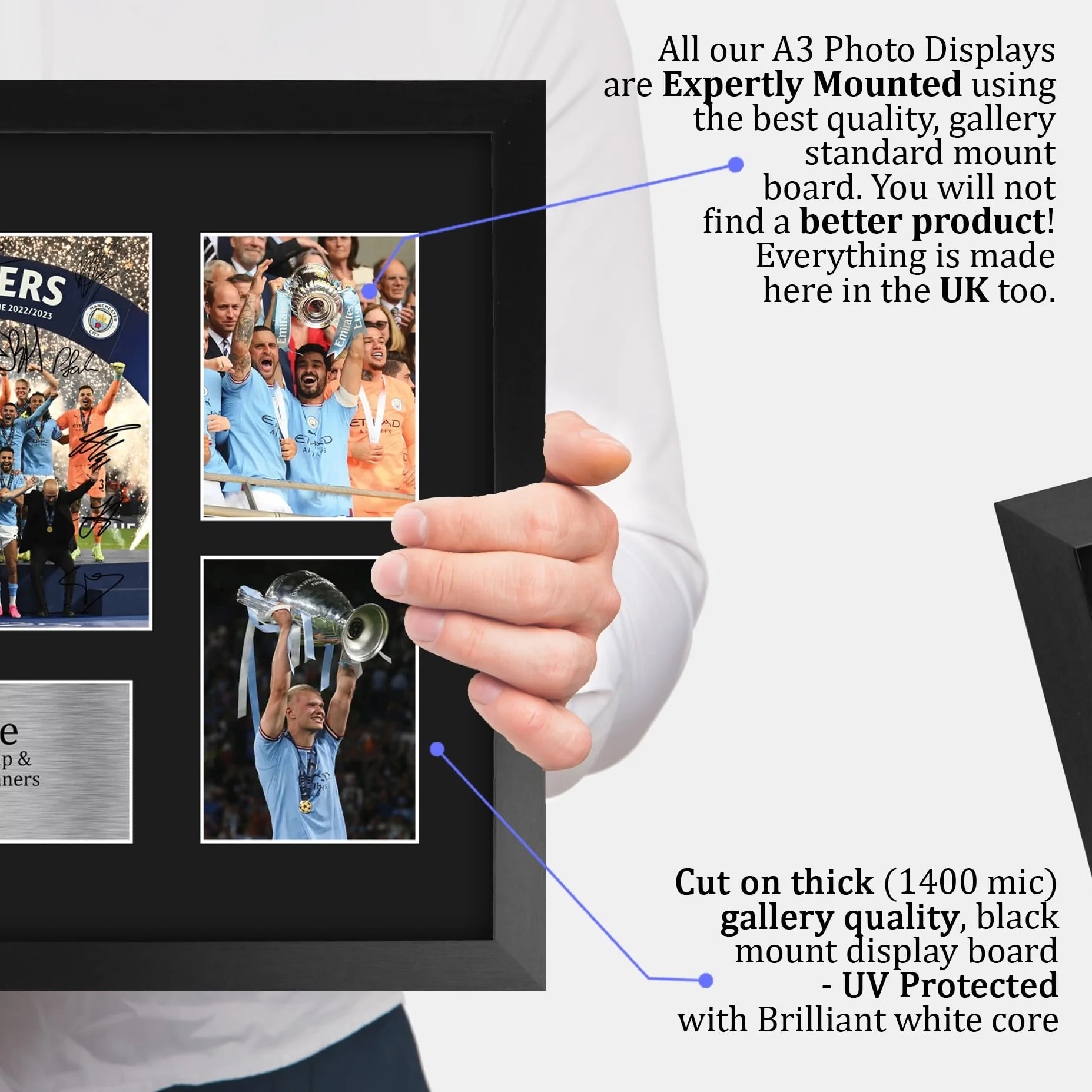Fotografia autografata Manchester City The Treble A3 cornice FA Cup Champions League 22/23