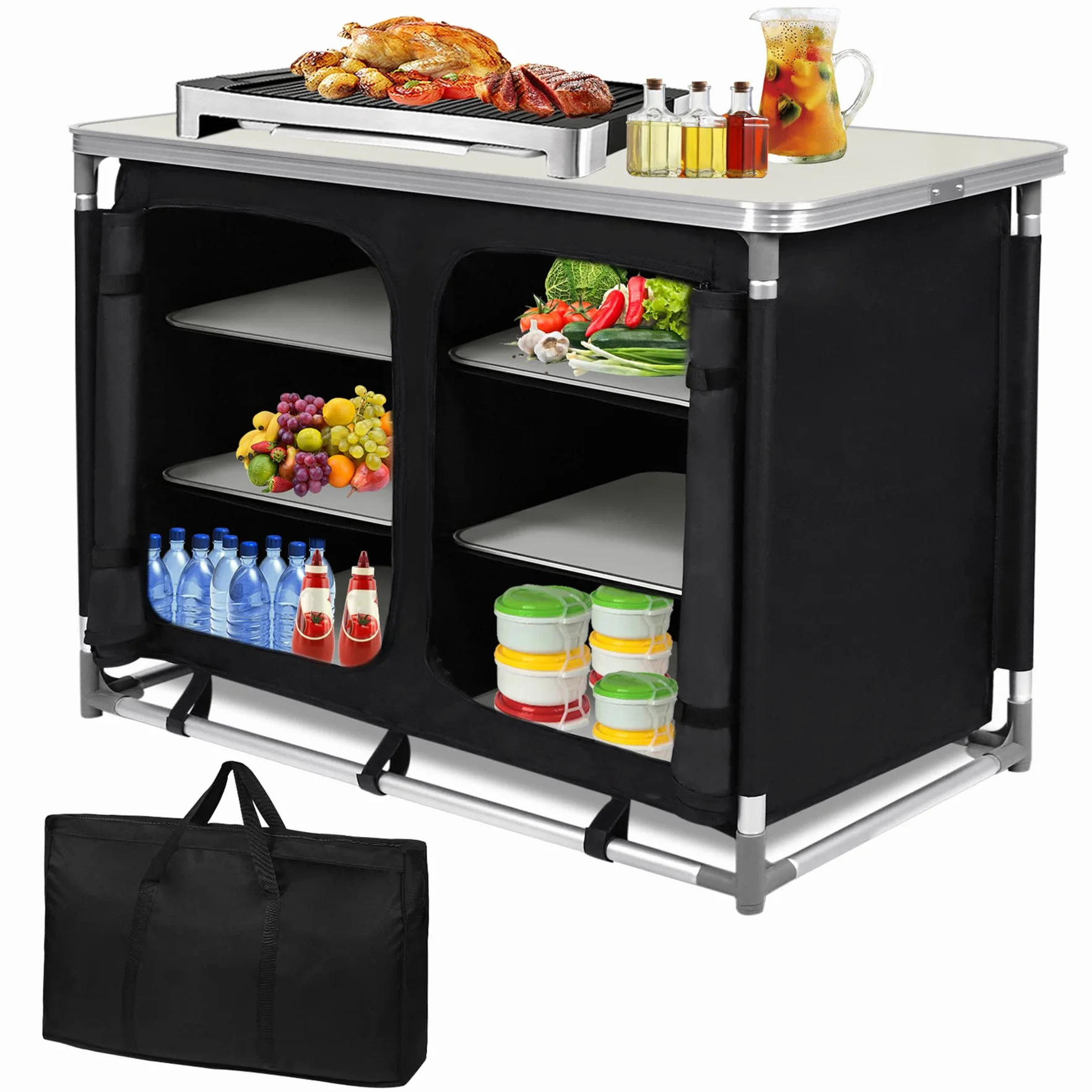 Froadp Armadio da cucina pieghevole da campeggio 100x50x80 cm alluminio borsa trasporto