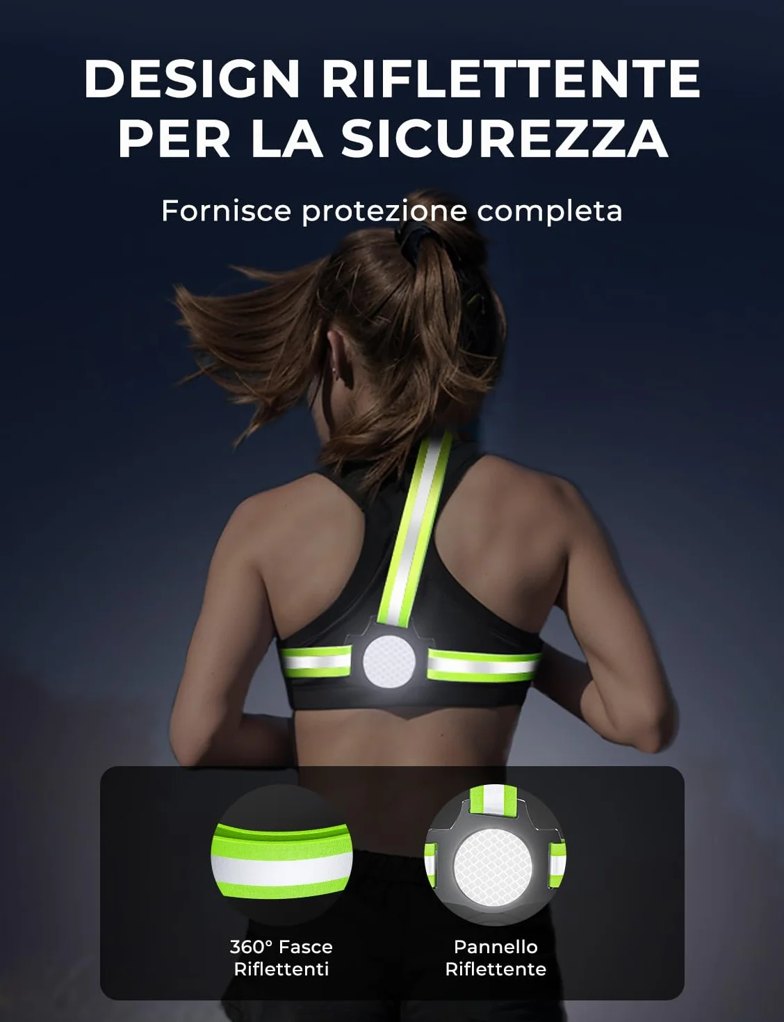 Luce Running con Strisce Riflettenti 500 Lumen Ricaricabile USB 7 Modalità IPX4 Impermeabile