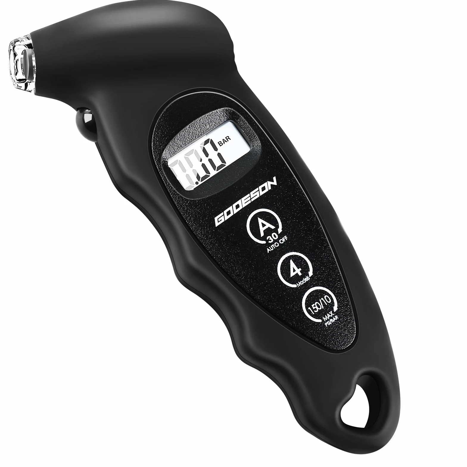 GODESON Manometro digitale per pneumatici, 150 psi, 10 bar, 4 impostazioni, accessorio per auto con LCD retroilluminato, manometro per pneumatici adatto per auto, camion, biciclette, moto