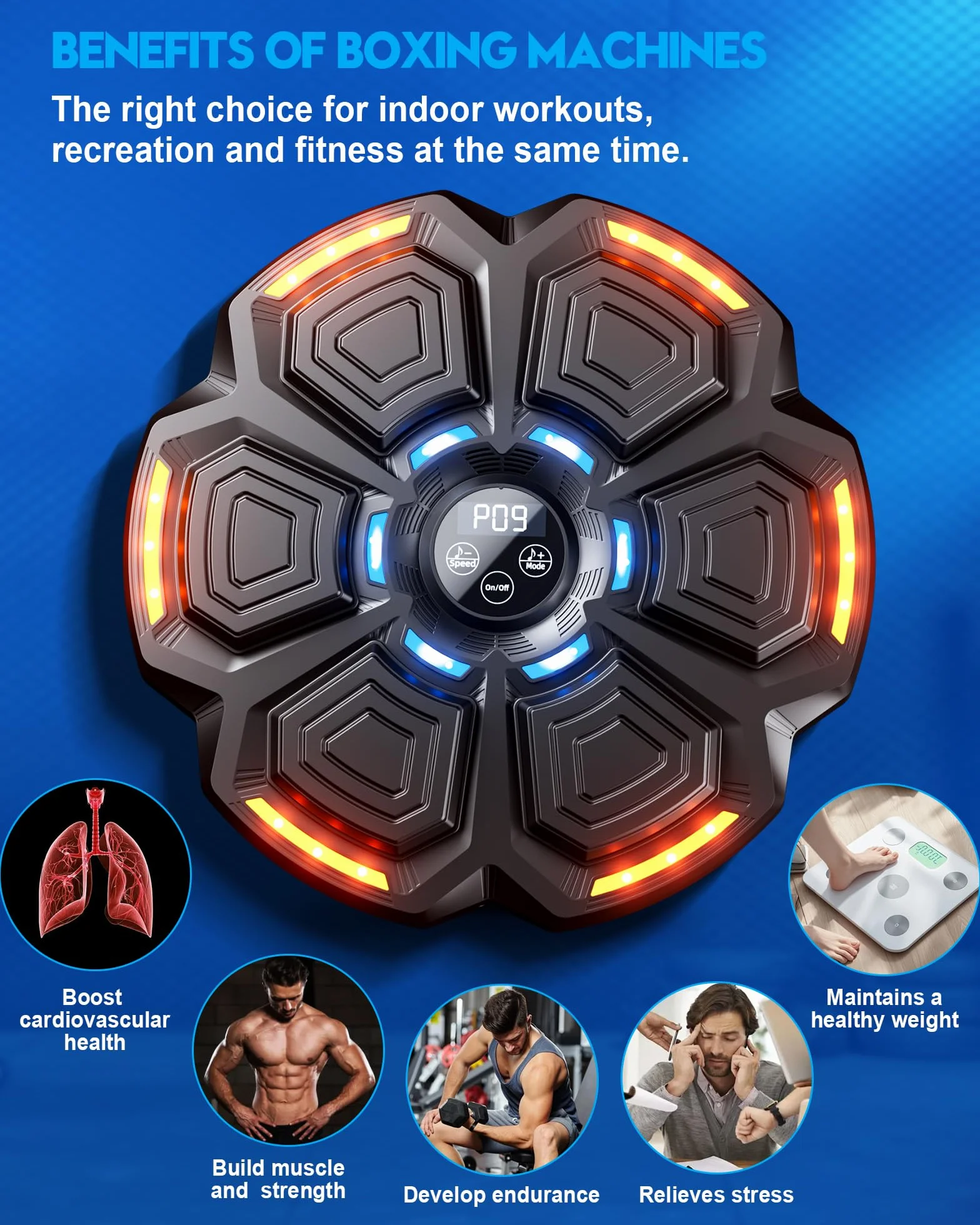 Music Boxing Machine Adulti - 9 modalità di velocità Macchina da Box Musicale Pugile con Guanti da Boxe - LED Parete Tira Pugni con Musica - Bluetooth Boxe Allenamento per Casa