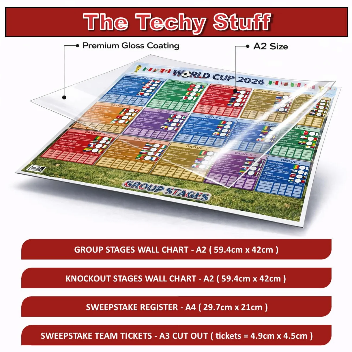 World Cup 2026 Wall Chart & Sweepstake Kit – Calcio Wall Planner z posterem, rejestrem A4 i 48 biletami