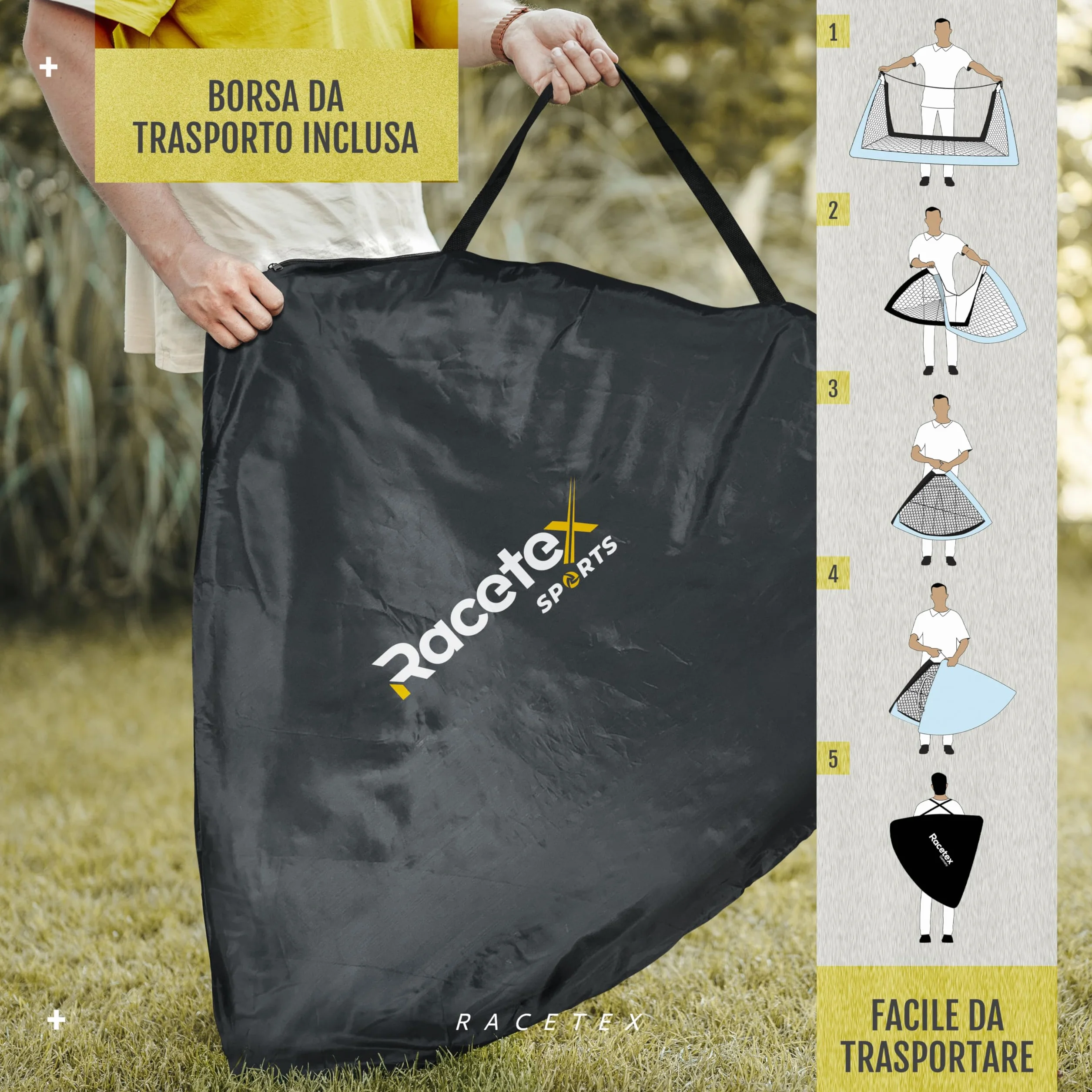 Racetex set di 2 porta calcio bambini - porte da calcio incluse in una pratica borsa per il trasporto - Versione con [ASTE RINFORZATE CON FIBRA DI VETRO] - porta per bambini