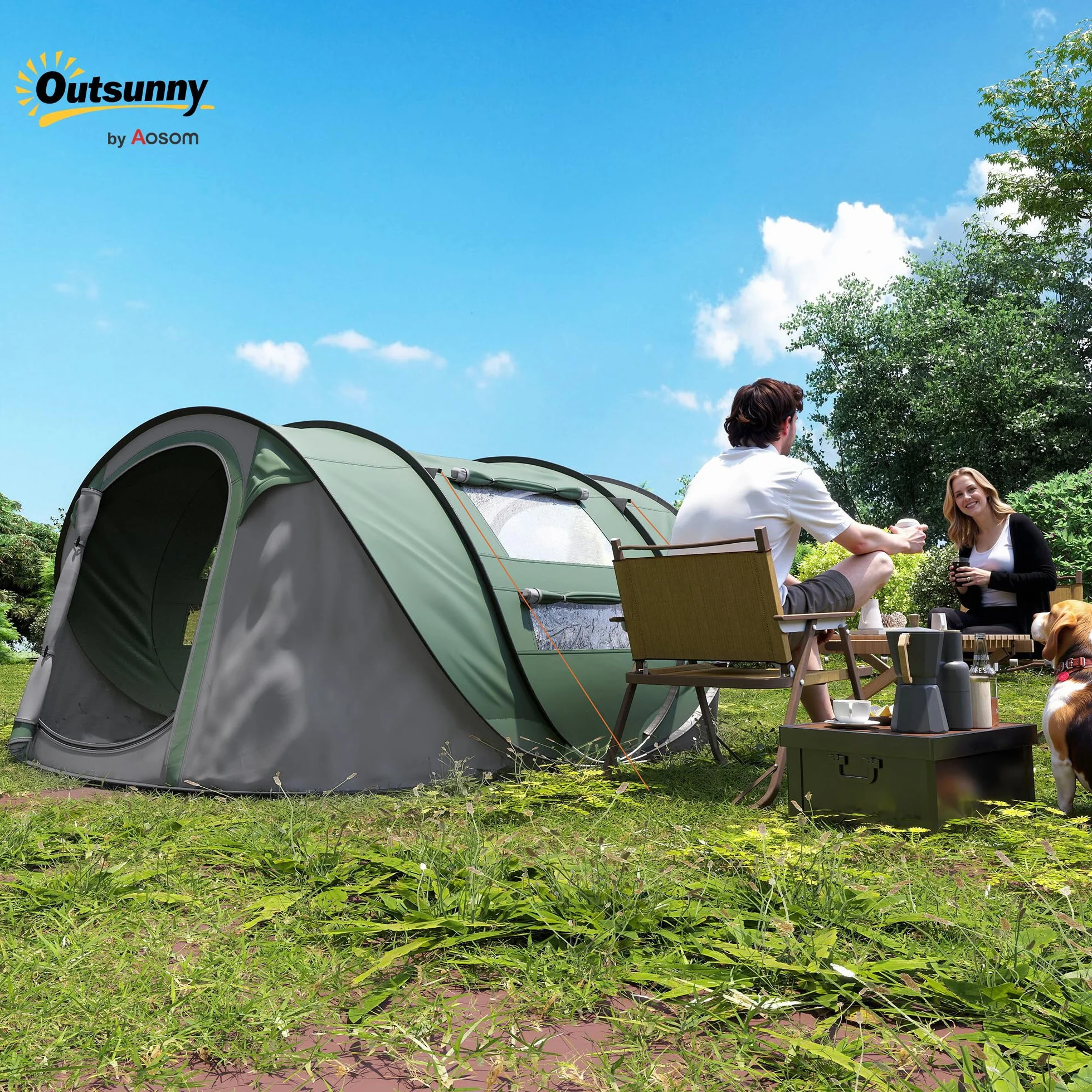 Outsunny Tenda da Campeggio Pop Up 2 Posti Impermeabile 263.5x220x123 cm Verde Scuro