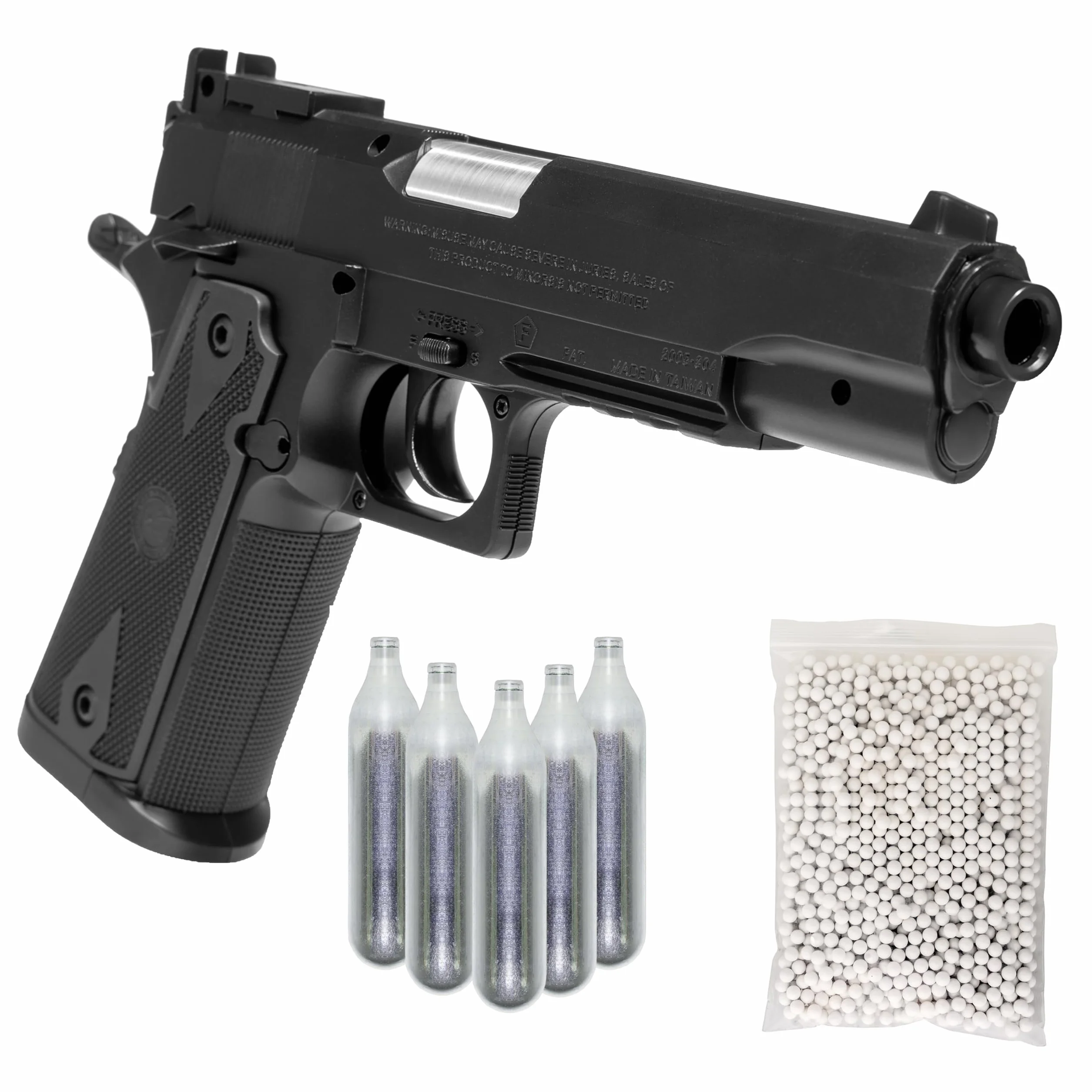 Pistola Softair 1911 Co2 Bundle Completo 5 bombolette 1000 Pallini 6mm nero 0,8 joule