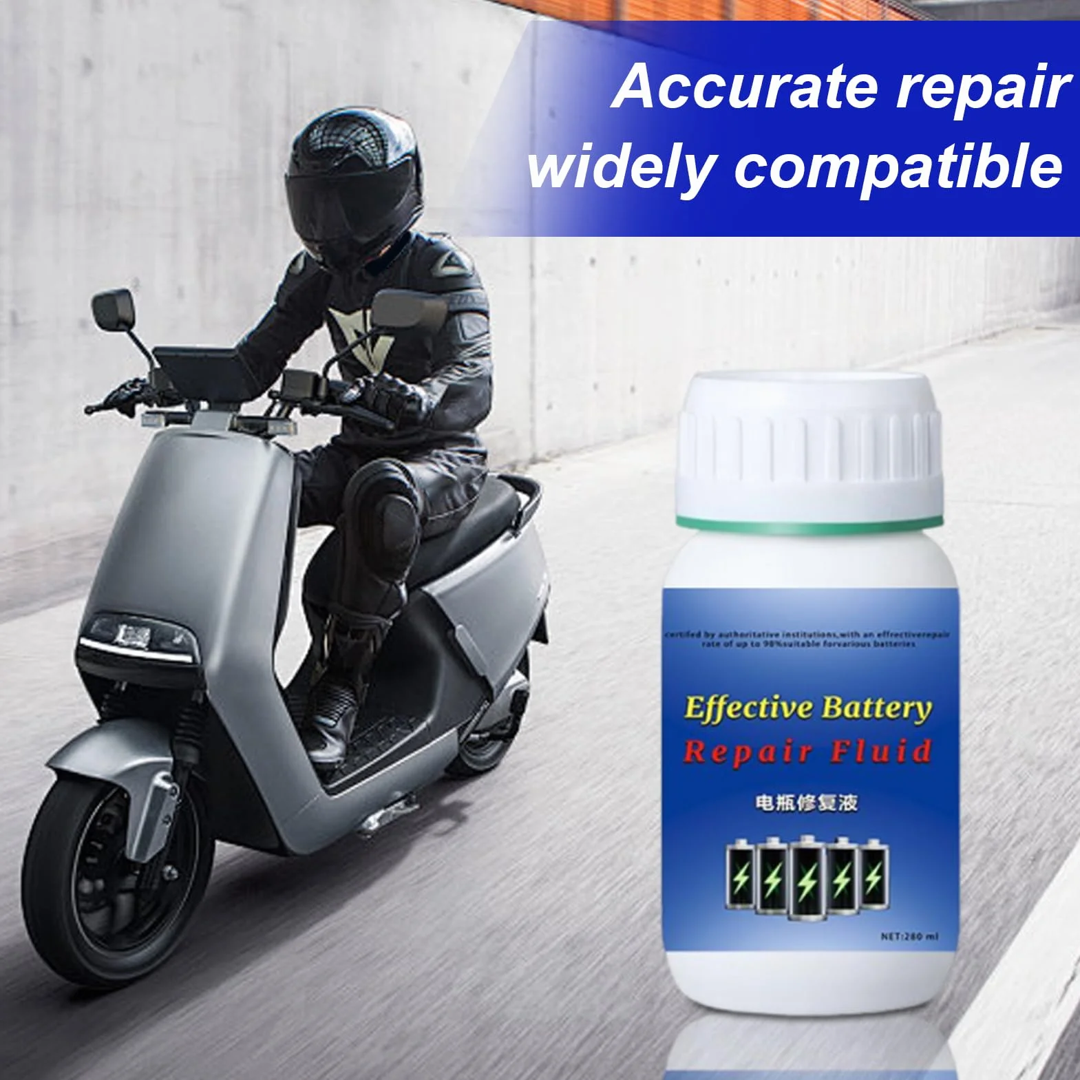 Liquido Ripristino Batteria 280 ml Additivo Ricarica per Moto Carrelli Golf Camion Barche