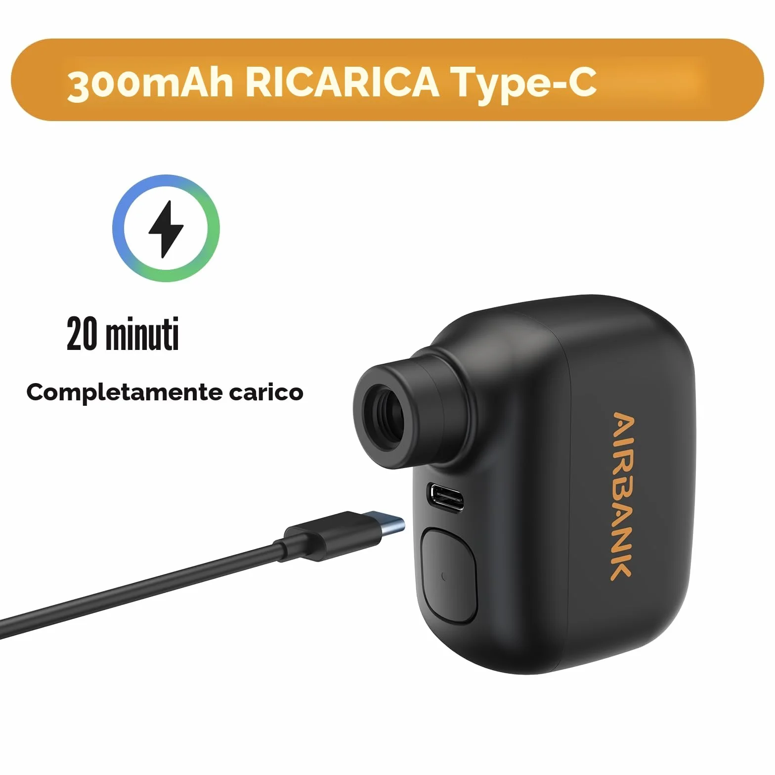 AIRBANK Mini Pompa per Bici Pocket SE, Pompa ad Aria Portatile 100 PSI per Bicicletta Elettrica con Batteria Ricaricabile