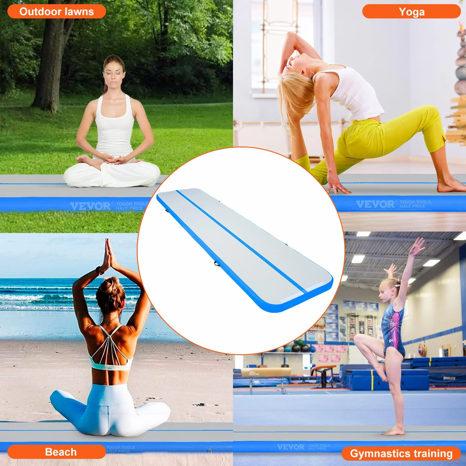 VEVOR Air Track Tappetino Ginnastica Artistica 3m/4m/5m/6m, Spessore 10cm con Pompa Elettrica, Tappetino da Ginnastica Gonfiabile per Yoga/Casa/Formazione/Cheerleader