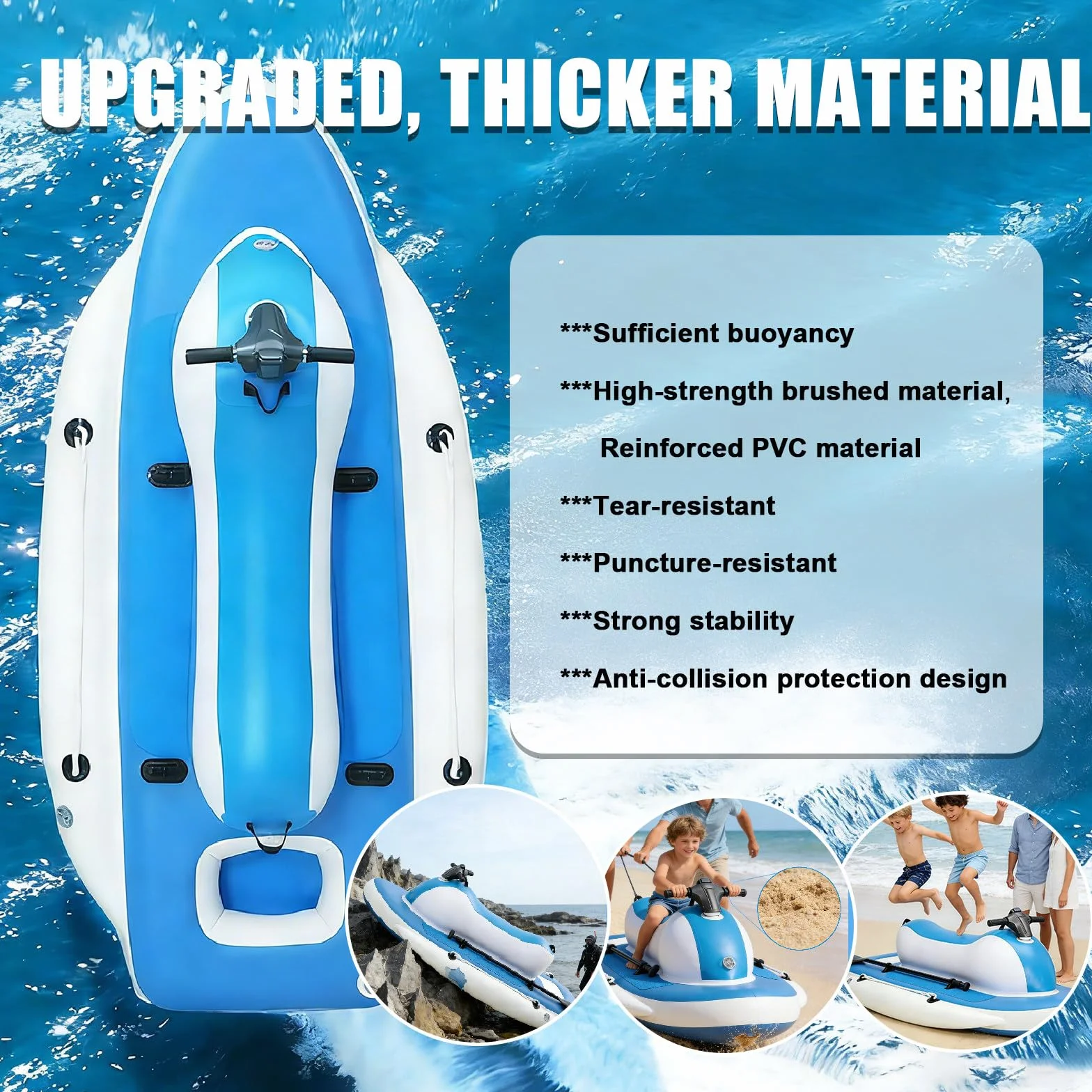 Moto d'Acqua Gonfiabile Elettrica 3-in-1 700W Brushless 200kg 7-11 km/h 10 velocità Telecomando