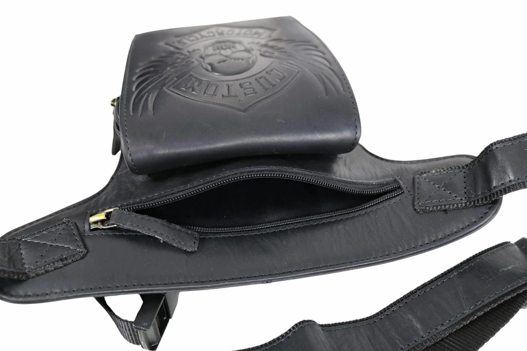 Borsa da gamba moto vera pelle uomo marsupio biker vintage teschio Custom Motorcycle MDM T81 Nero