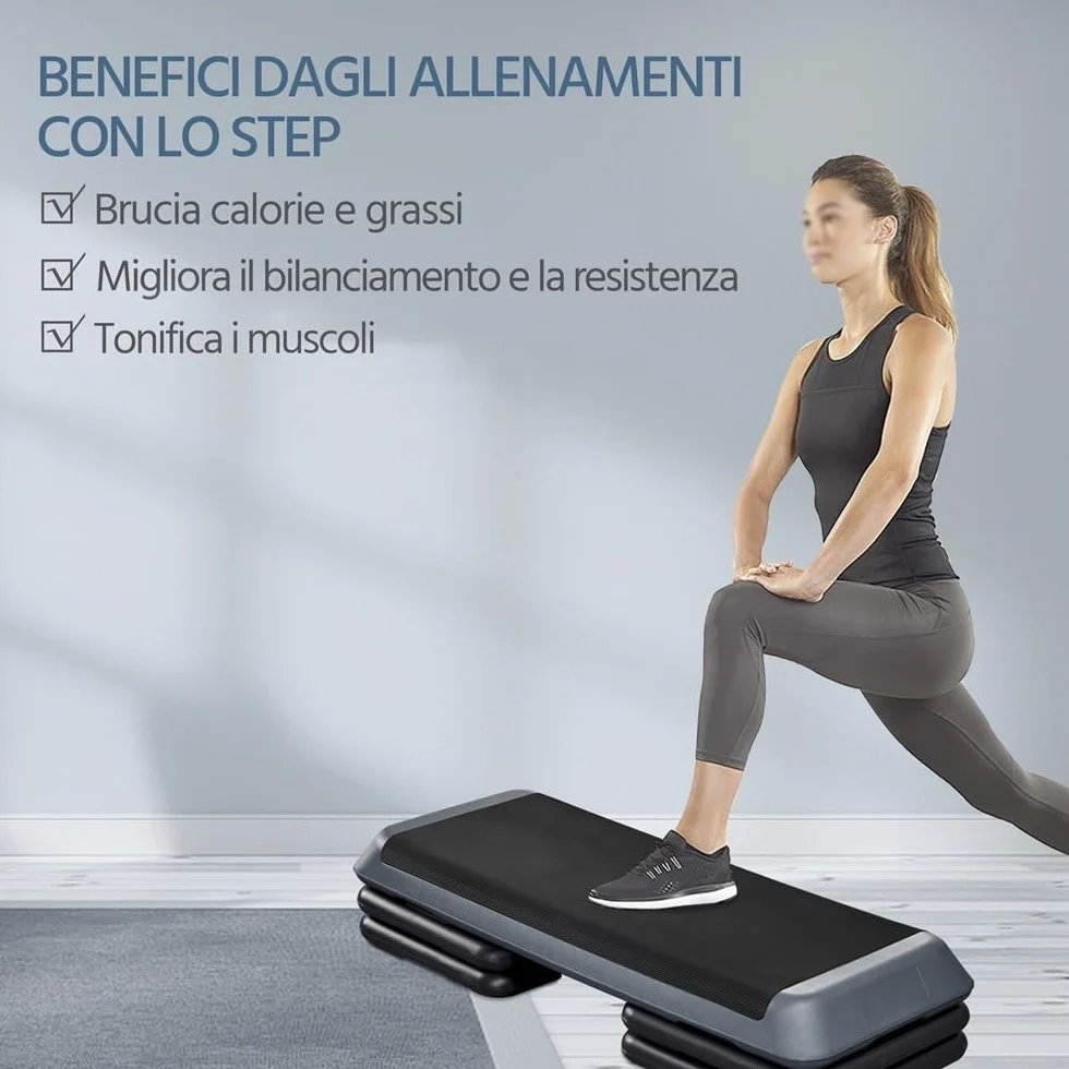 Yaheetech Step da Aerobica Piattaforma Step con 3 Altezze Regolabili 109,5 x 42 cm Grigio