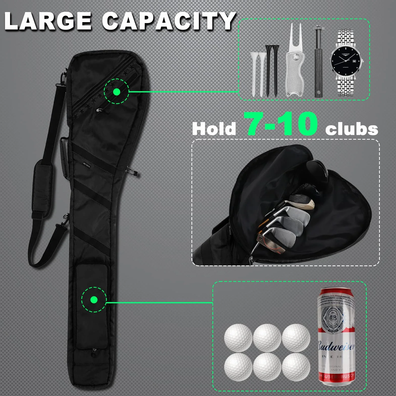 Pieghevole Borsa da golf impermeabile leggera con cerniera multicolore