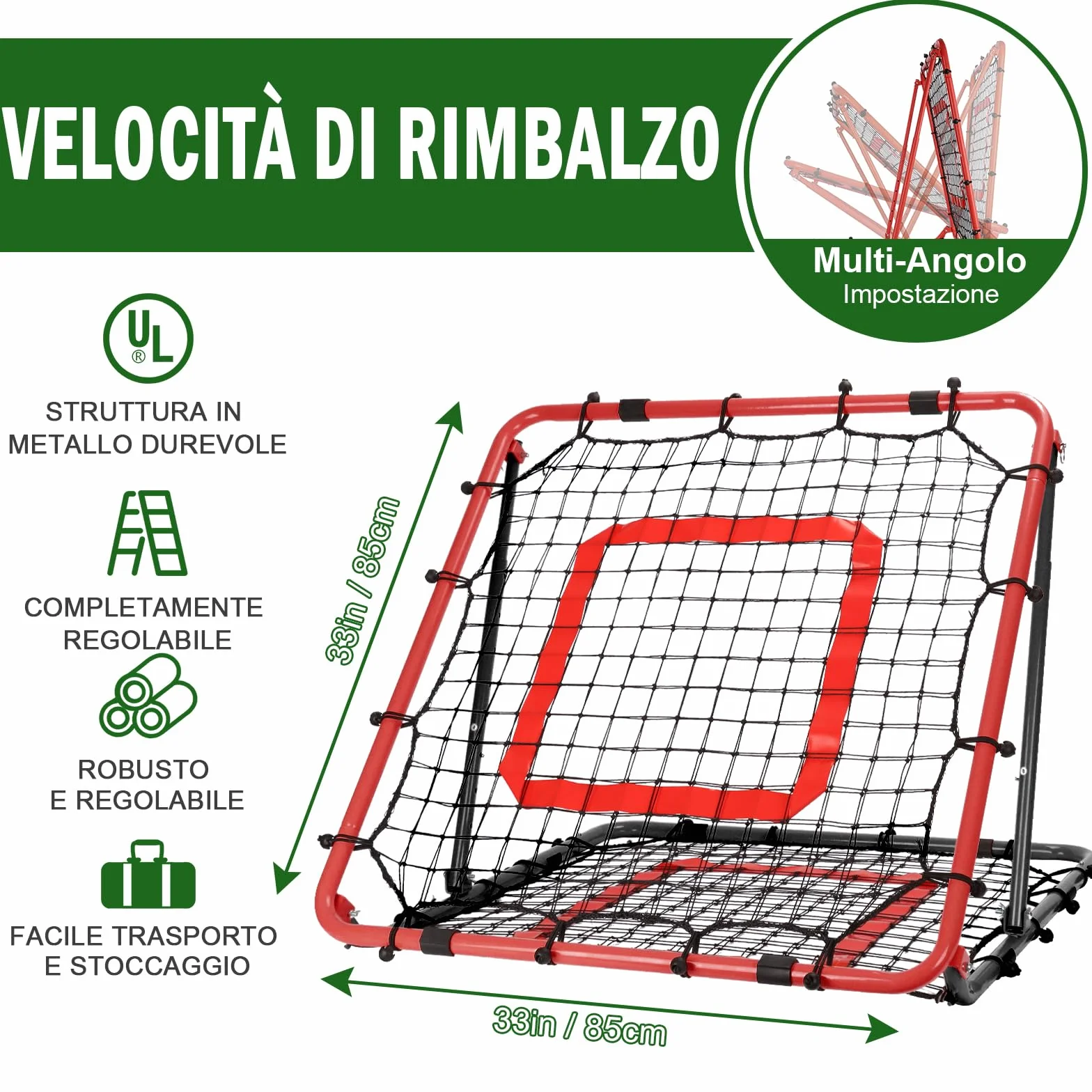 Rete Rimbalzo Calcio Pieghevole 85x85 cm, Rete da Rimbalzo Pallavolo PE Doppio Strato Angolo Regolabile