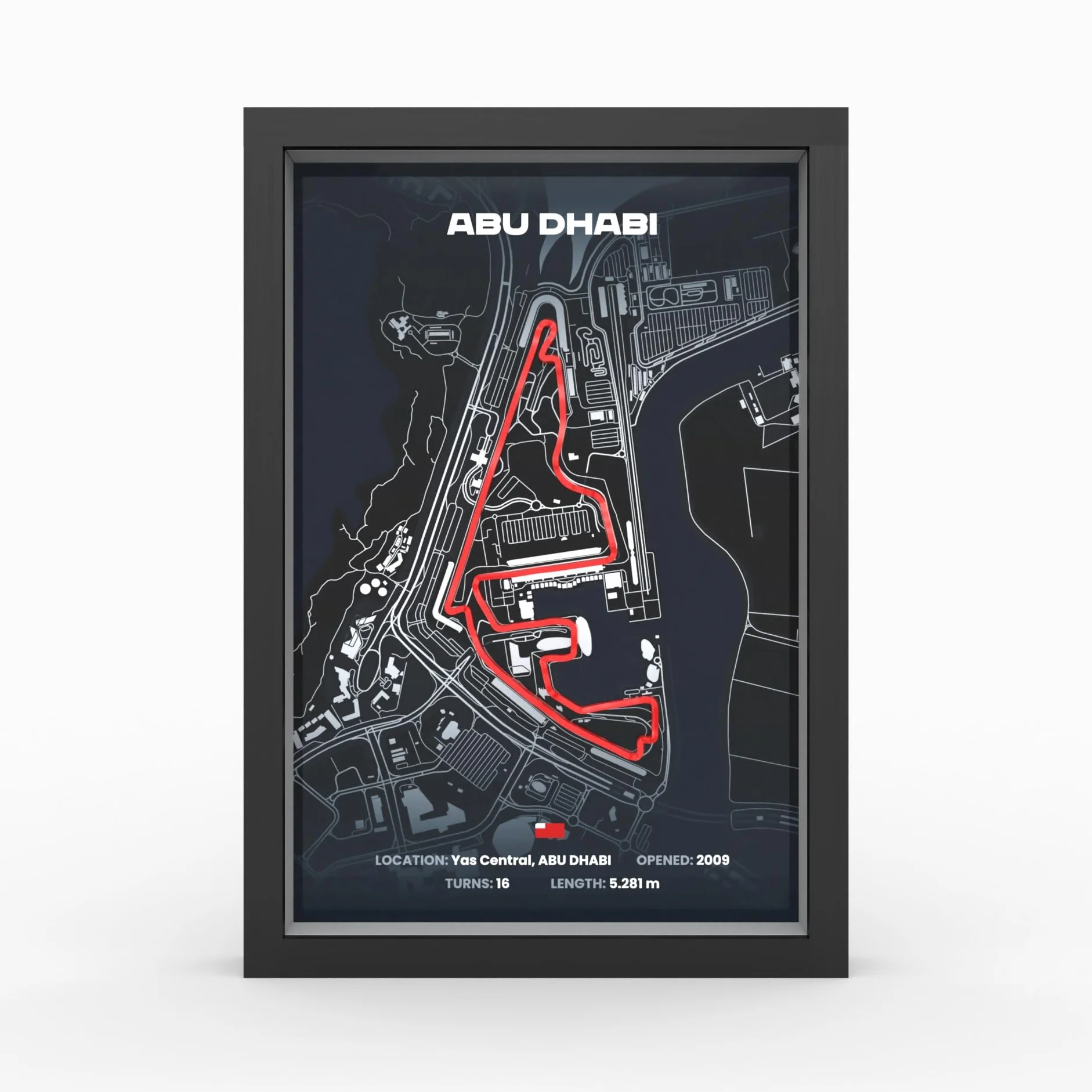 Plakat Abu Dhabi GP 3D w ramie drewnianej, tor wyścigowy, prezent dla fanów motorsportu