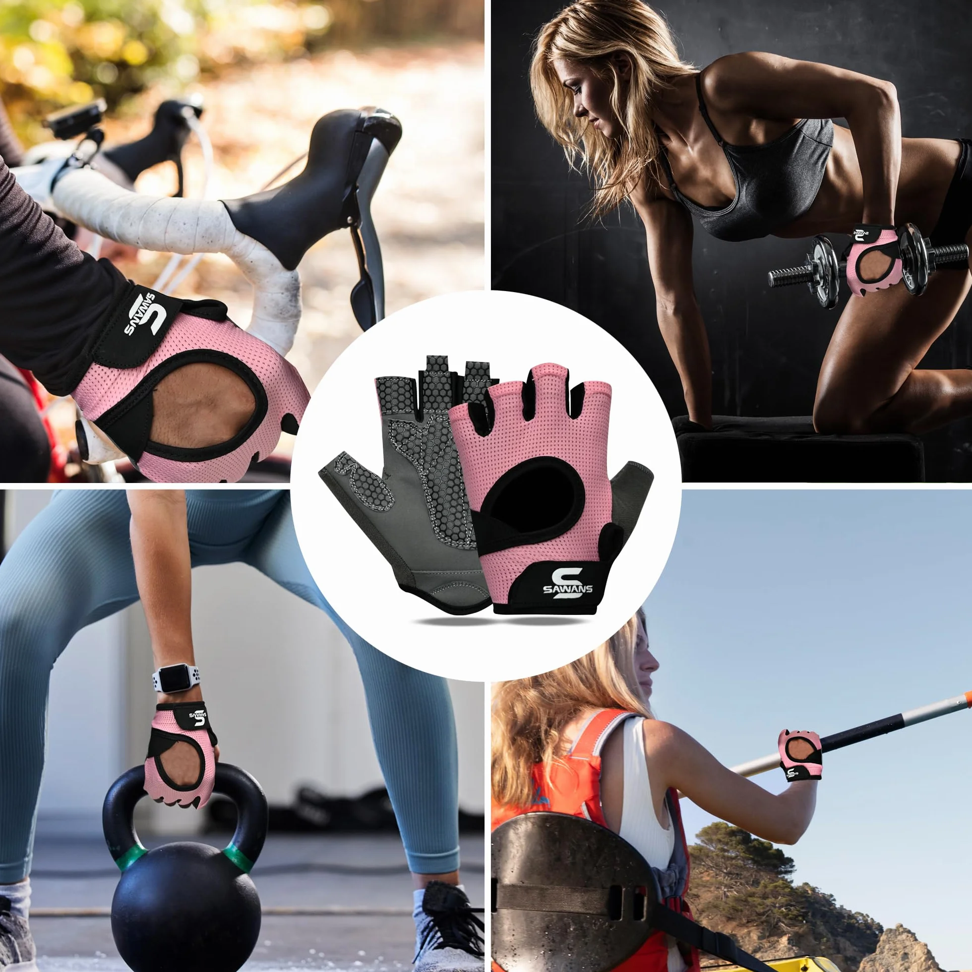 SAWANS Guanti da palestra per sollevamento pesi antiscivolo in silicone imbottito Palm Grip