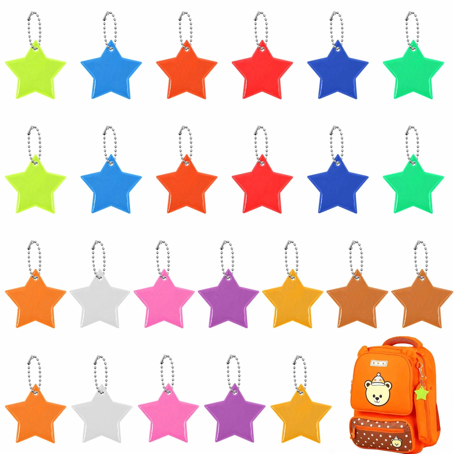 Ciondolo Riflettente 24 Pezzi Portachiavi Sicurezza Stella Borsa Zaino