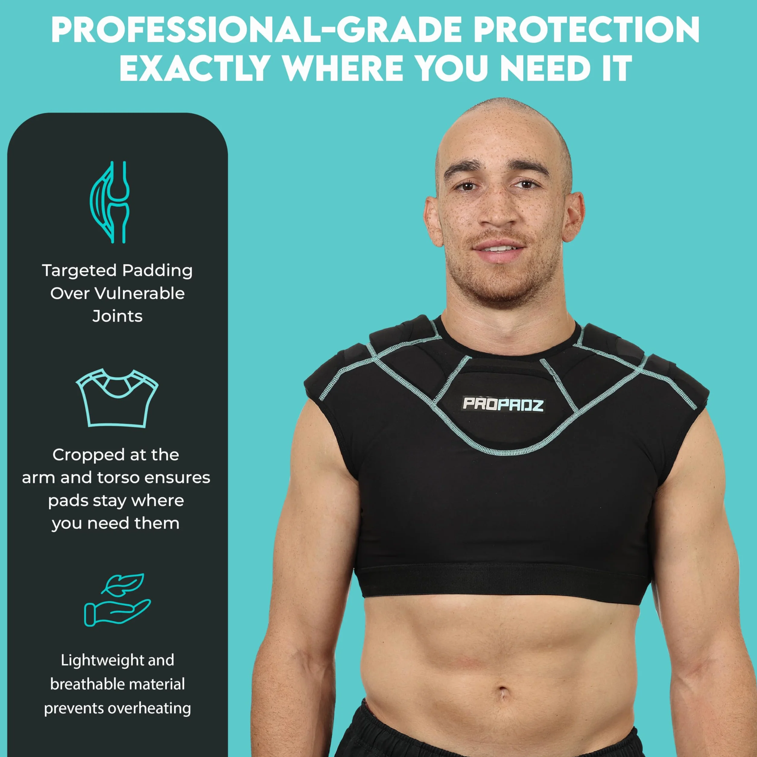 Propadz Gilet da rugby con protezioni spalle adulti – Approvato World Rugby, imbottiture gel modulari, protezione leggera traspirante