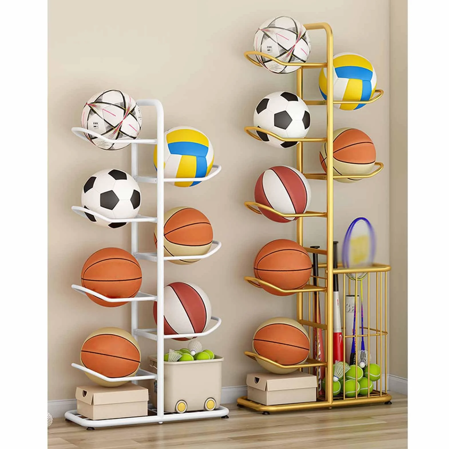 Portaoggetti per palloni Supporto da Calcio per Basket capacità 5/7/9 Espositore Verticale