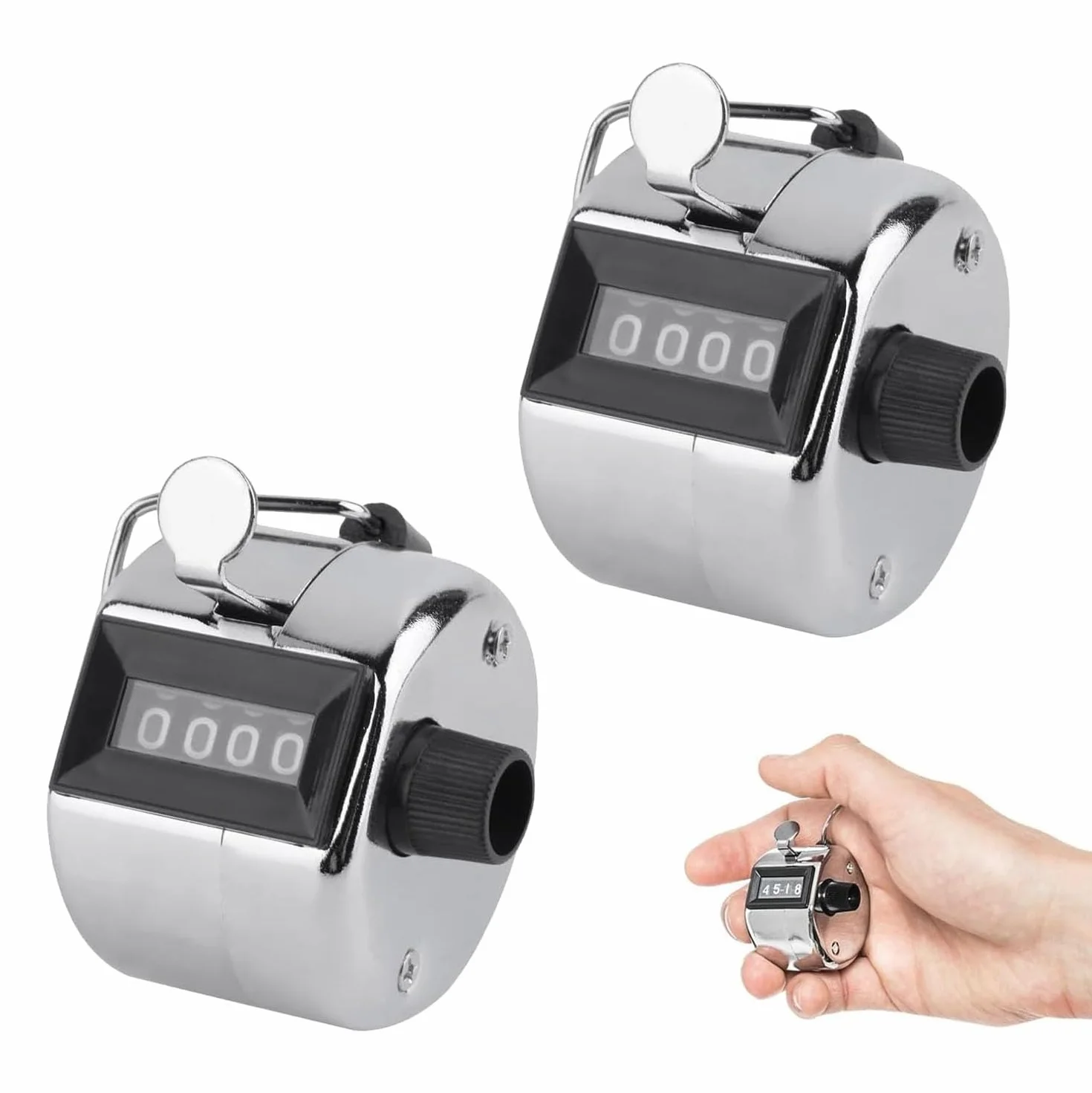 Contatore Meccanico Portatile 4 Cifre Metallo Manuale a Forma di Conteggio a Mano 2 Pezzi
