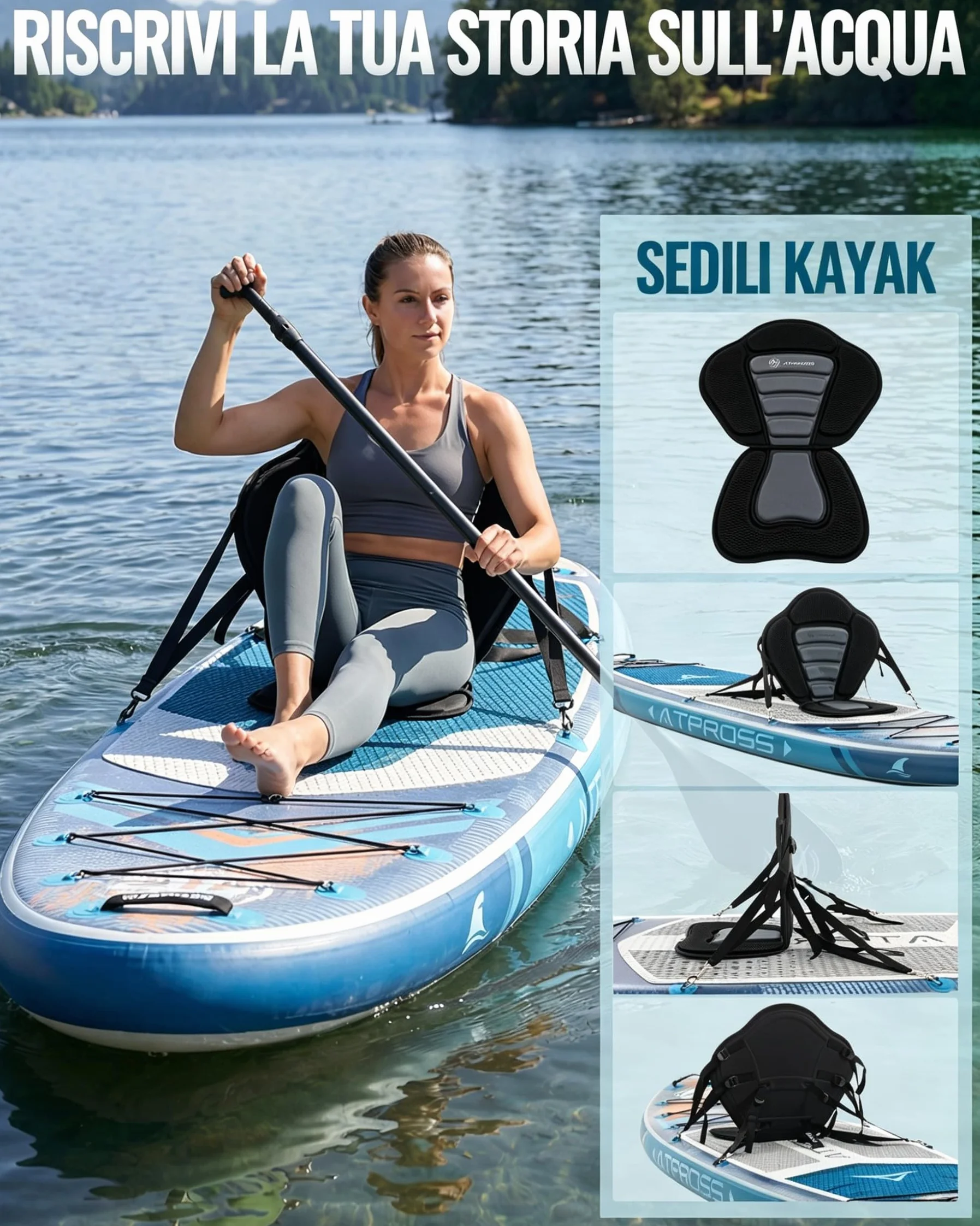 Tavola SUP Gonfiabile 320x84cm Stand Up Paddle Extra Largo per 2 Persone Portata 200kg con Sedile Kayak