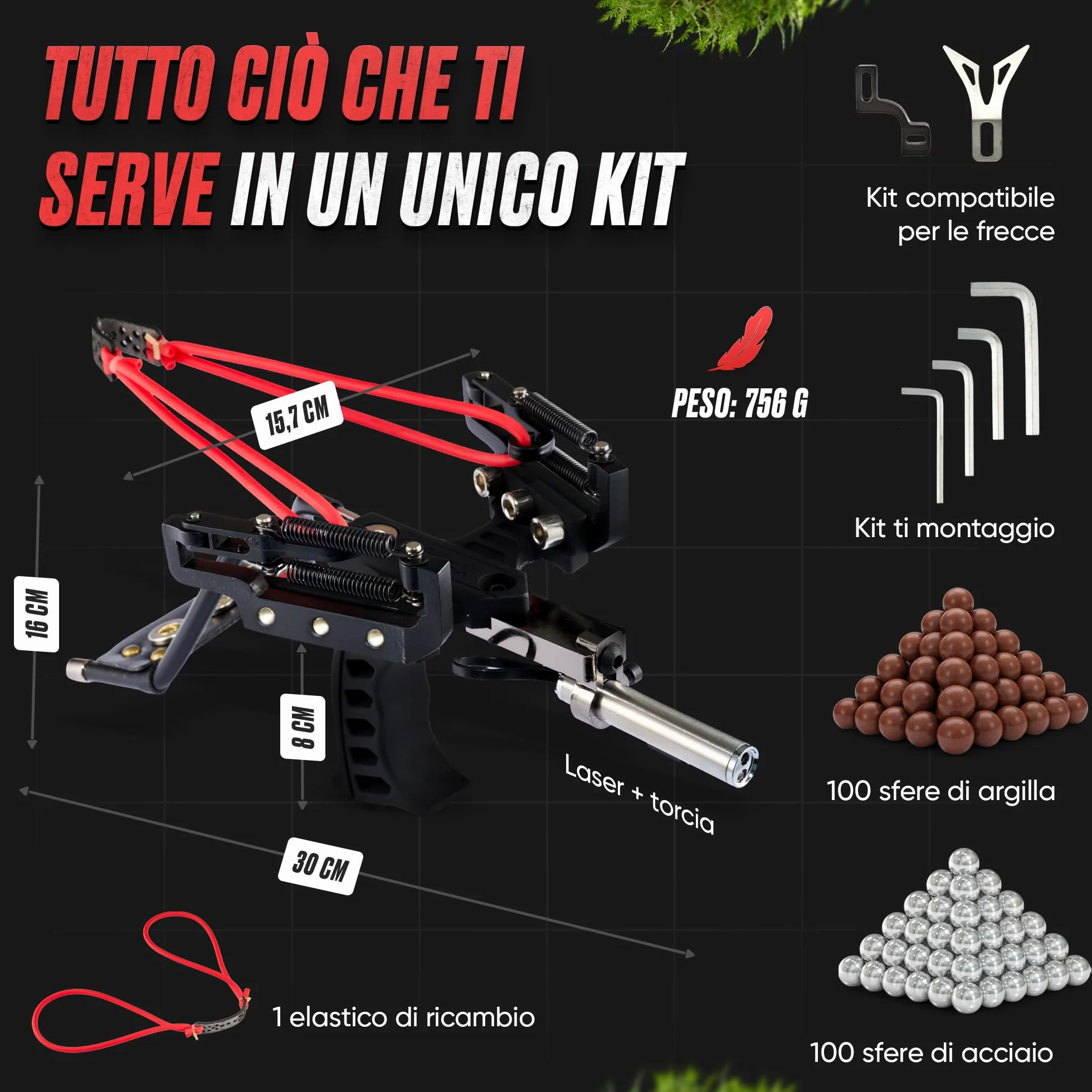 Set Completo da Caccia Professionale da Tiro - Kit Sportivo di Precisione con Elastico Rinforzato